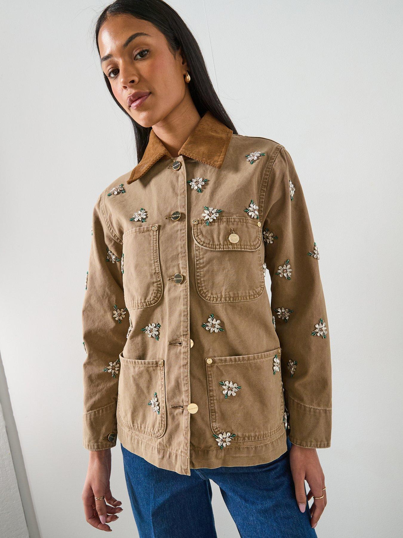 AllSaints Bex Embellished Denim Jacket - Vintage Sand