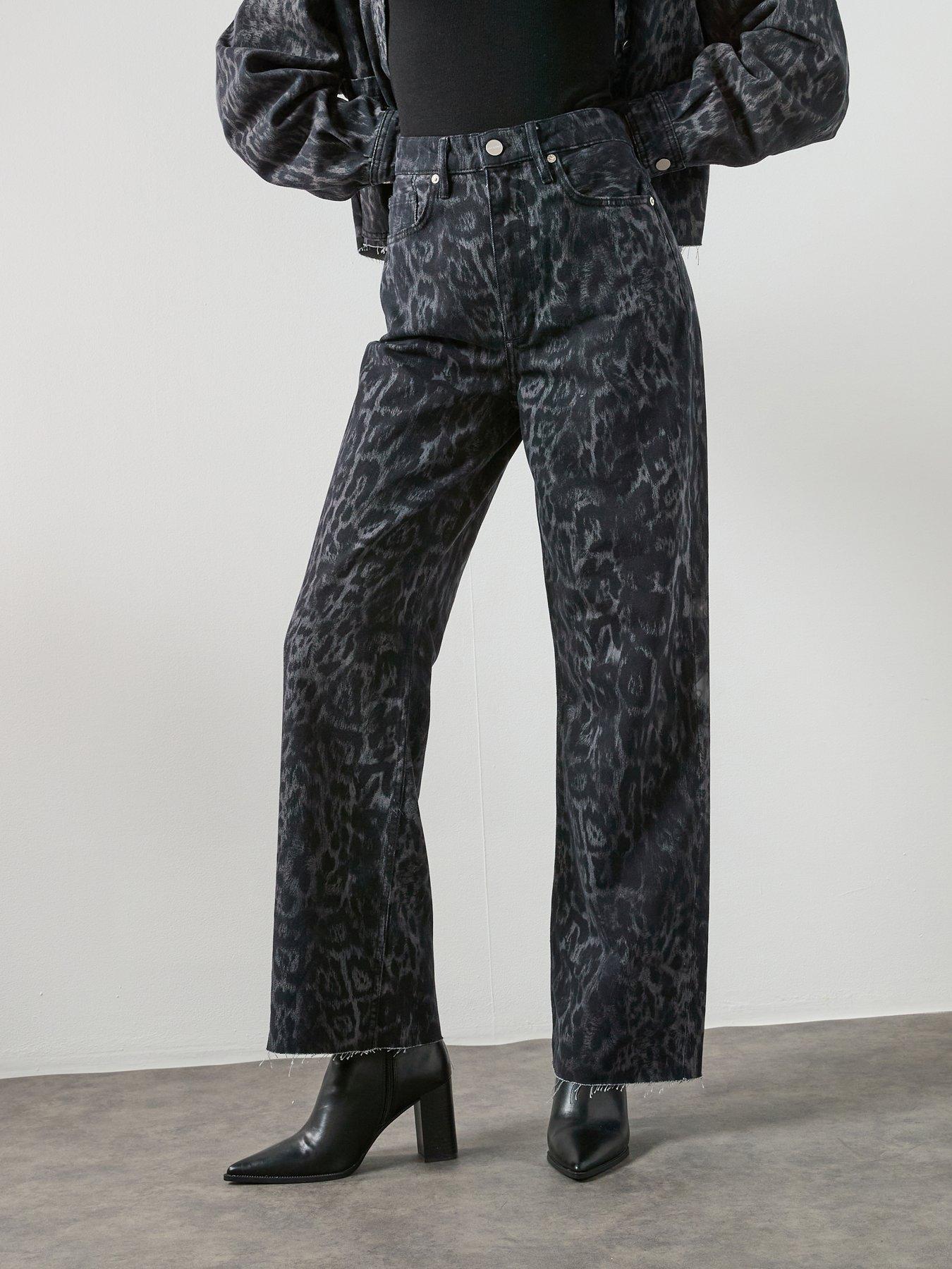 AllSaints Blake Wide Leg Leopard Print Jeans - Black