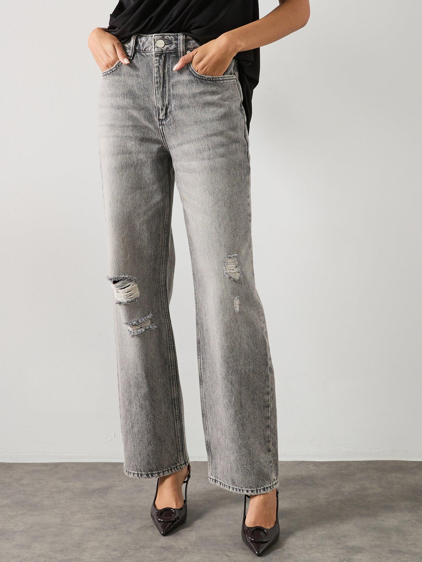 AllSaints Brooklyn Straight Leg Jeans - Destroy Grey