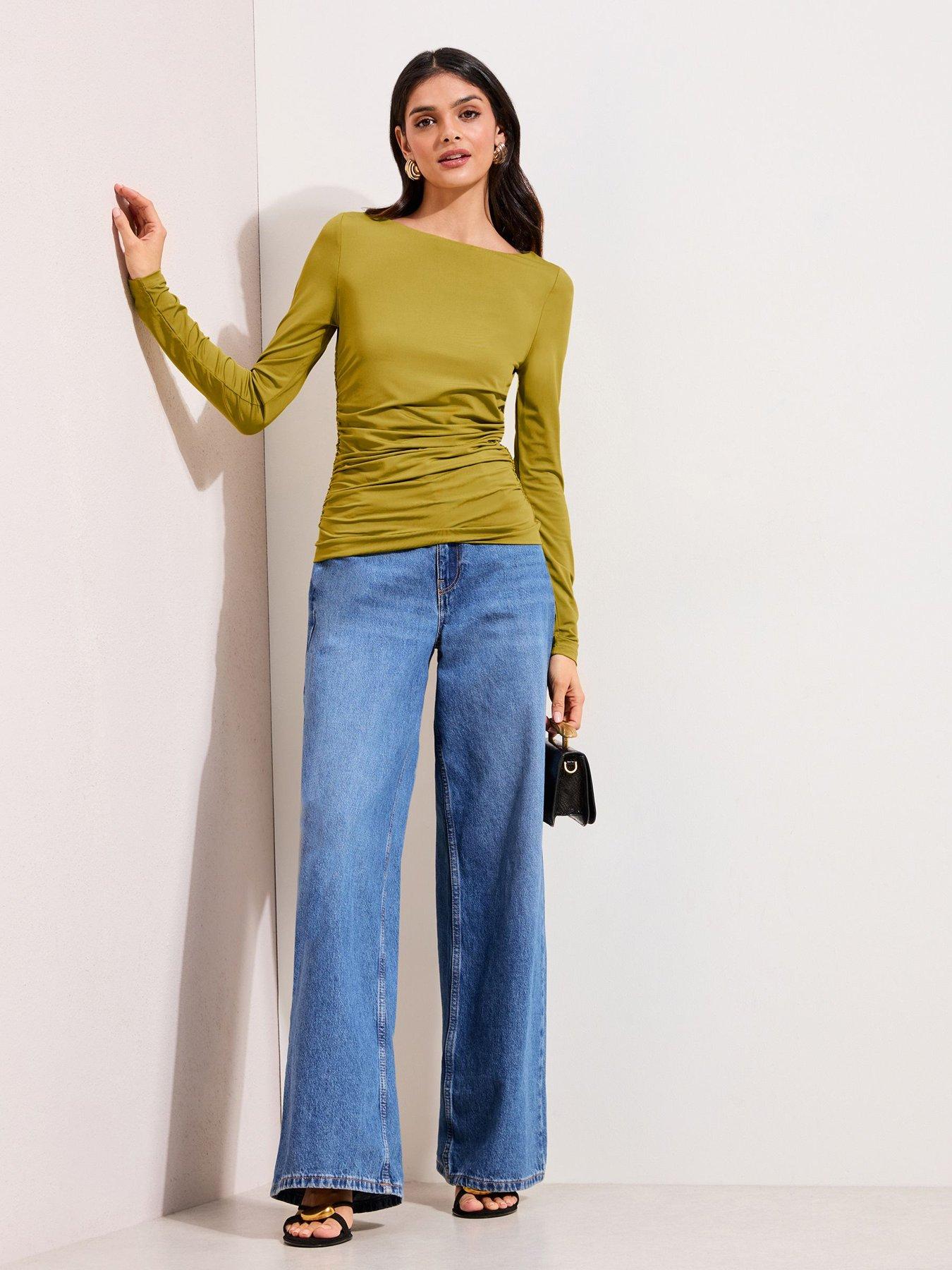 friends-like-these-ruched-side-long-sleeve-top-greenoutfit