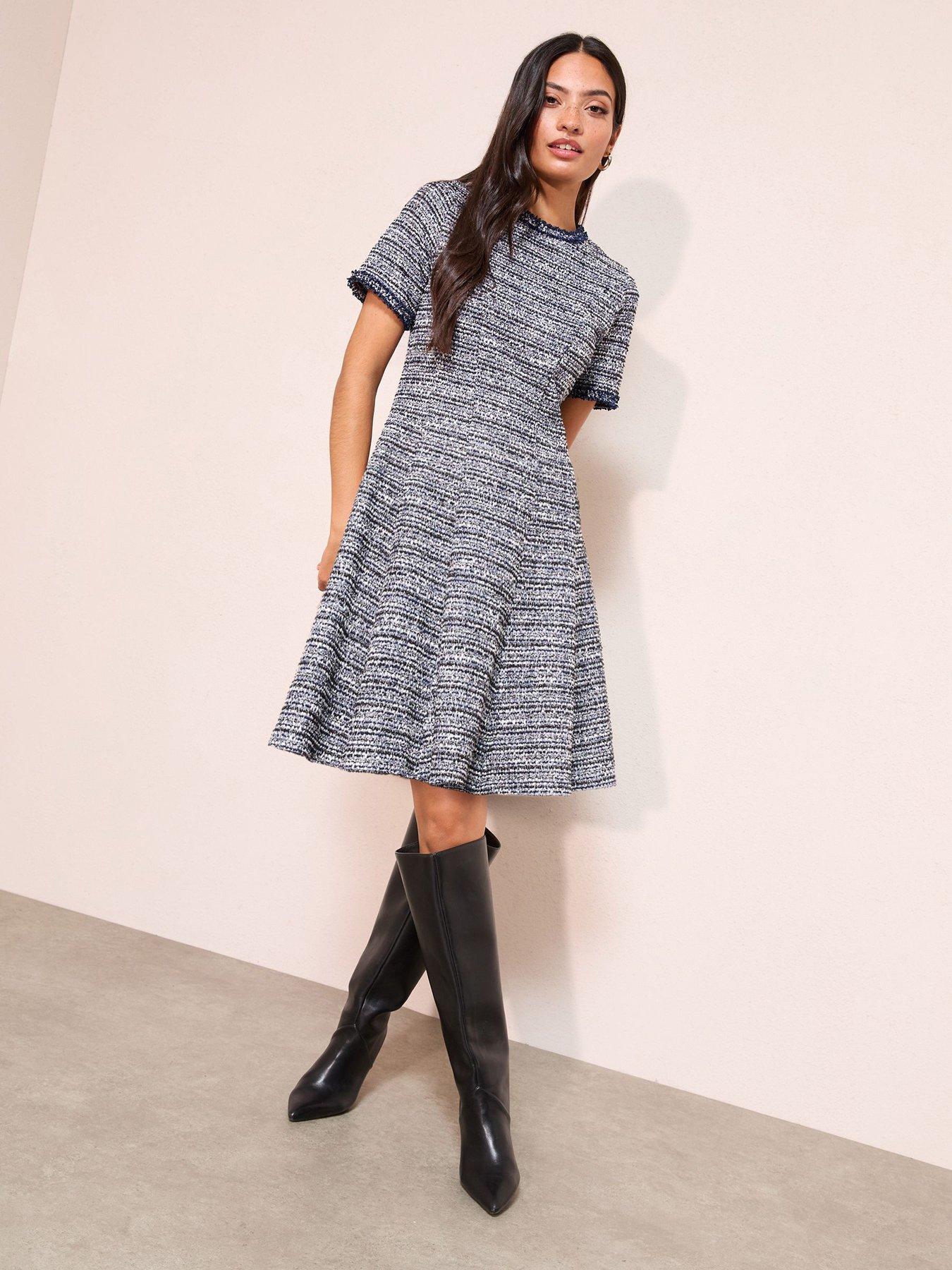 Image 3 of 4 of Friends Like These Boucle Trim Mini Dress - Blue