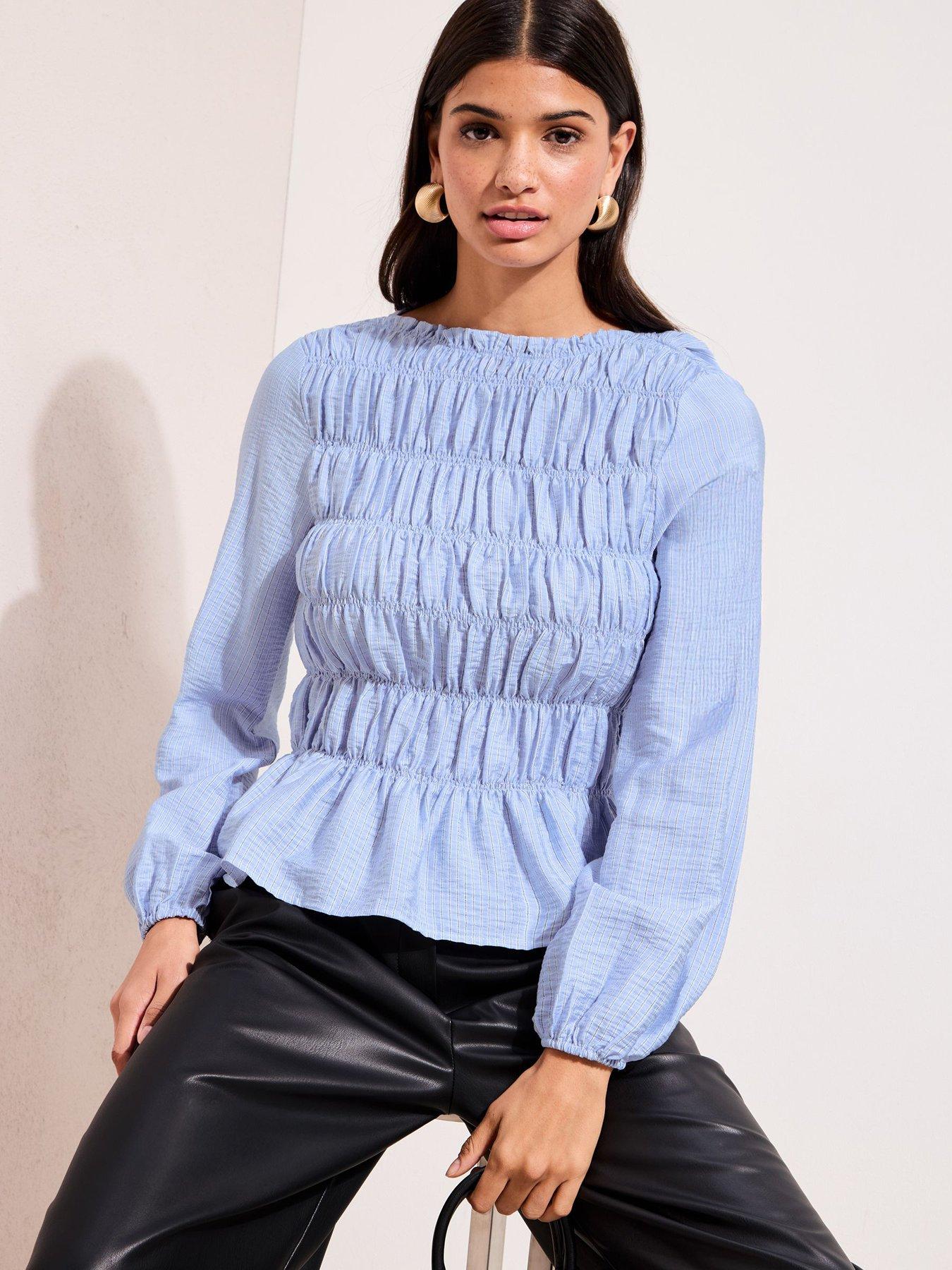 friends-like-these-all-over-shirred-stripe-top-blueoutfit