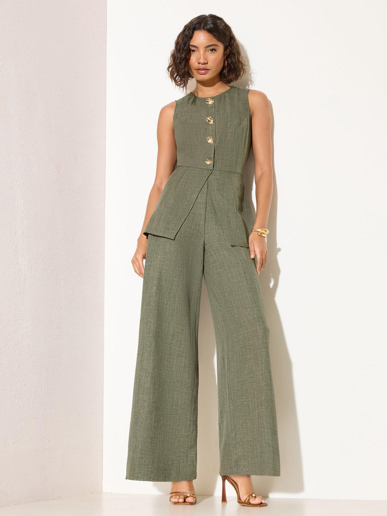 Friends Like These Button Peplum Waistcoat Jumpsuits - Green