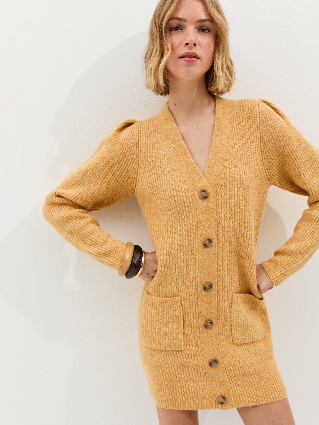 new-look-stitchy-knit-button-front-mini-dress-light-yellowoutfit