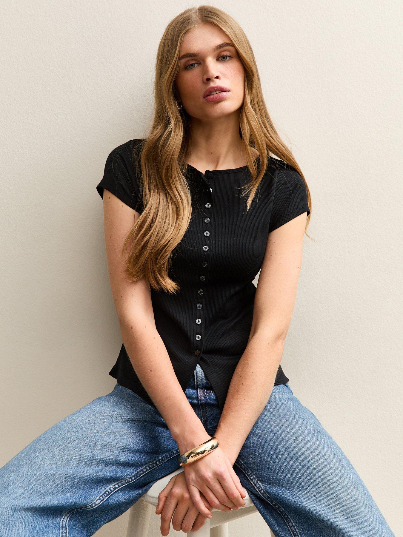 new-look-button-through-baby-tee-black
