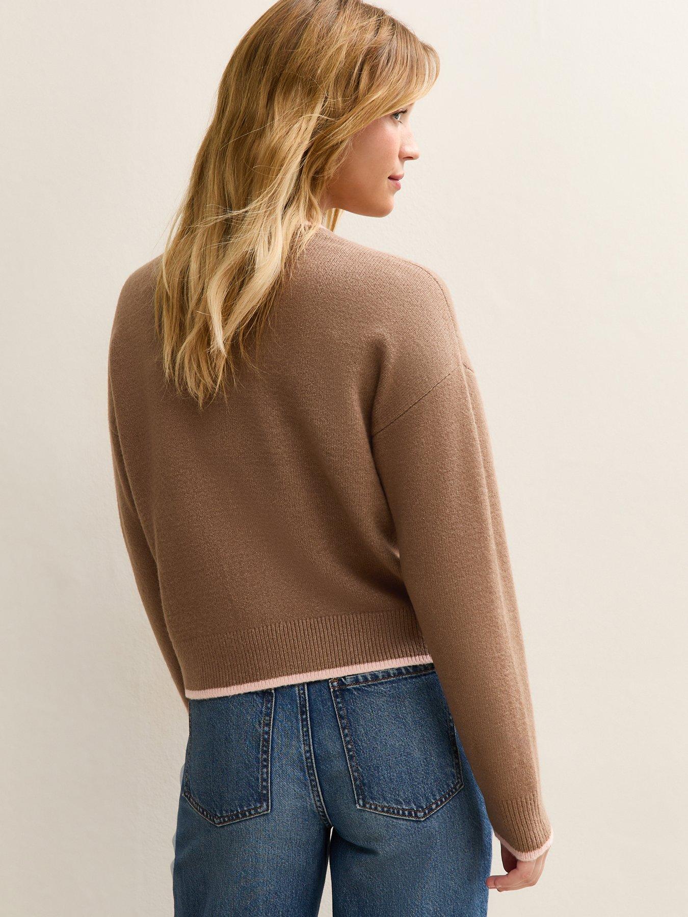 new-look-tipped-crew-neck-cardigan-brownstillFront