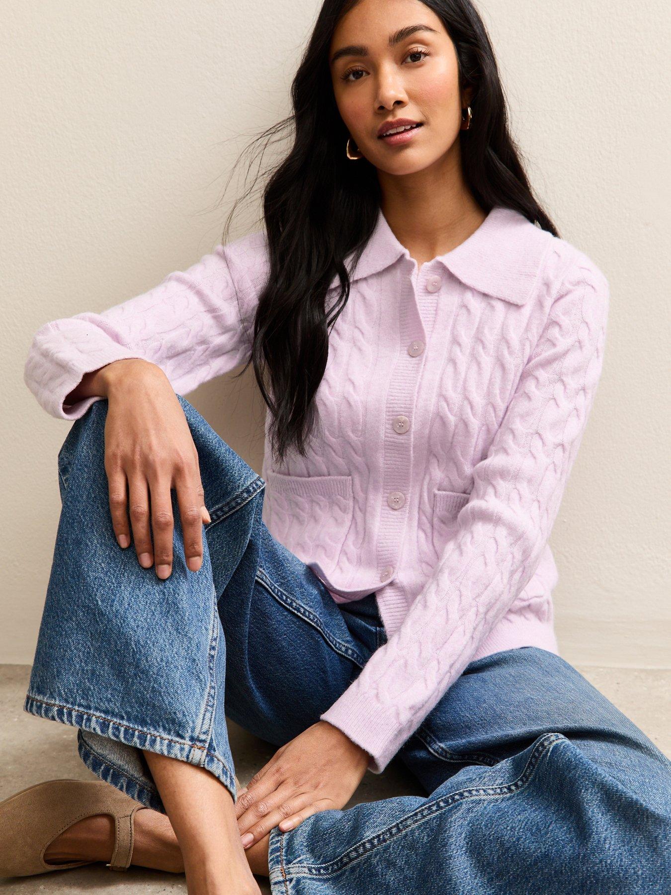 new-look-lilac-cable-knit-collared-cardigan-purplefront