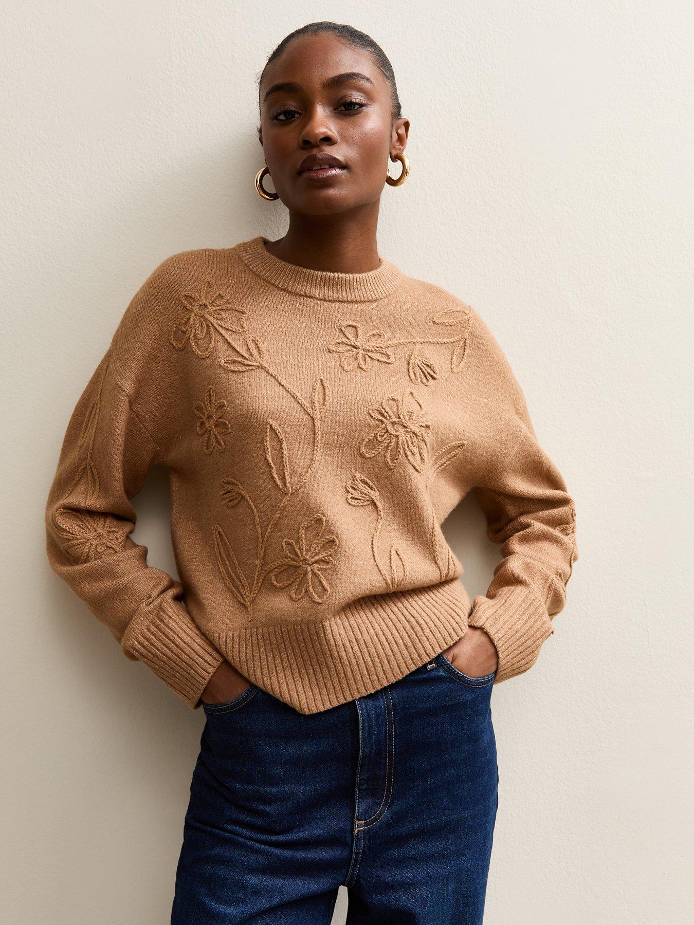 New Look Floral Embroidered Jumper - Camel