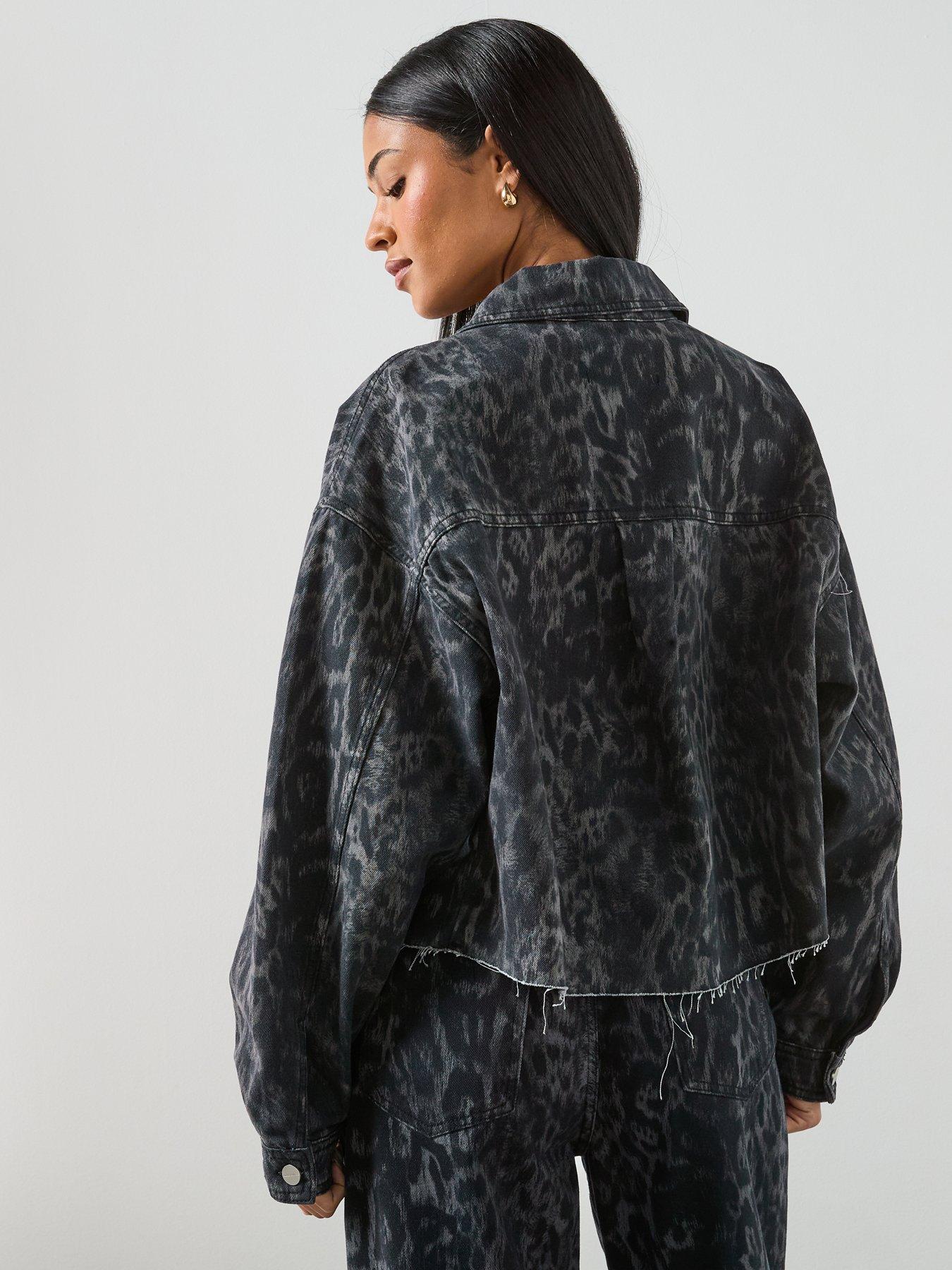 Image 2 of 6 of AllSaints Nicky Leopard Print Denim Shacket - Black