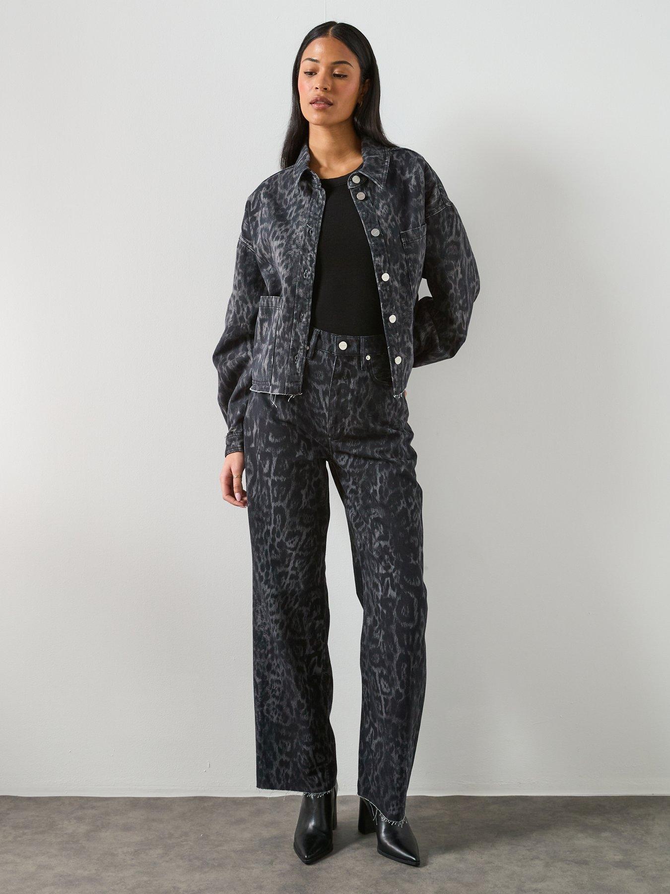 Image 3 of 6 of AllSaints Nicky Leopard Print Denim Shacket - Black