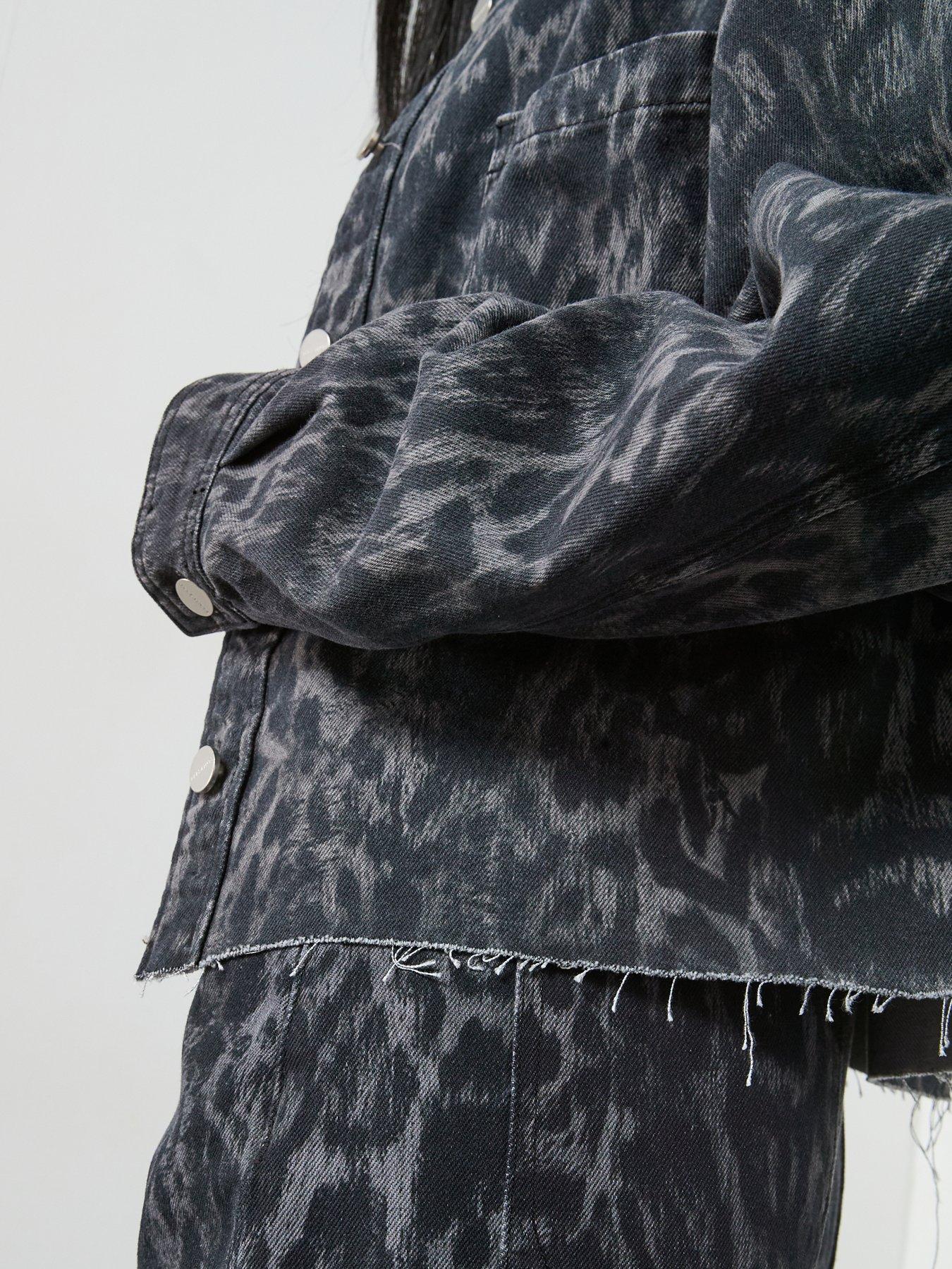Image 5 of 6 of AllSaints Nicky Leopard Print Denim Shacket - Black
