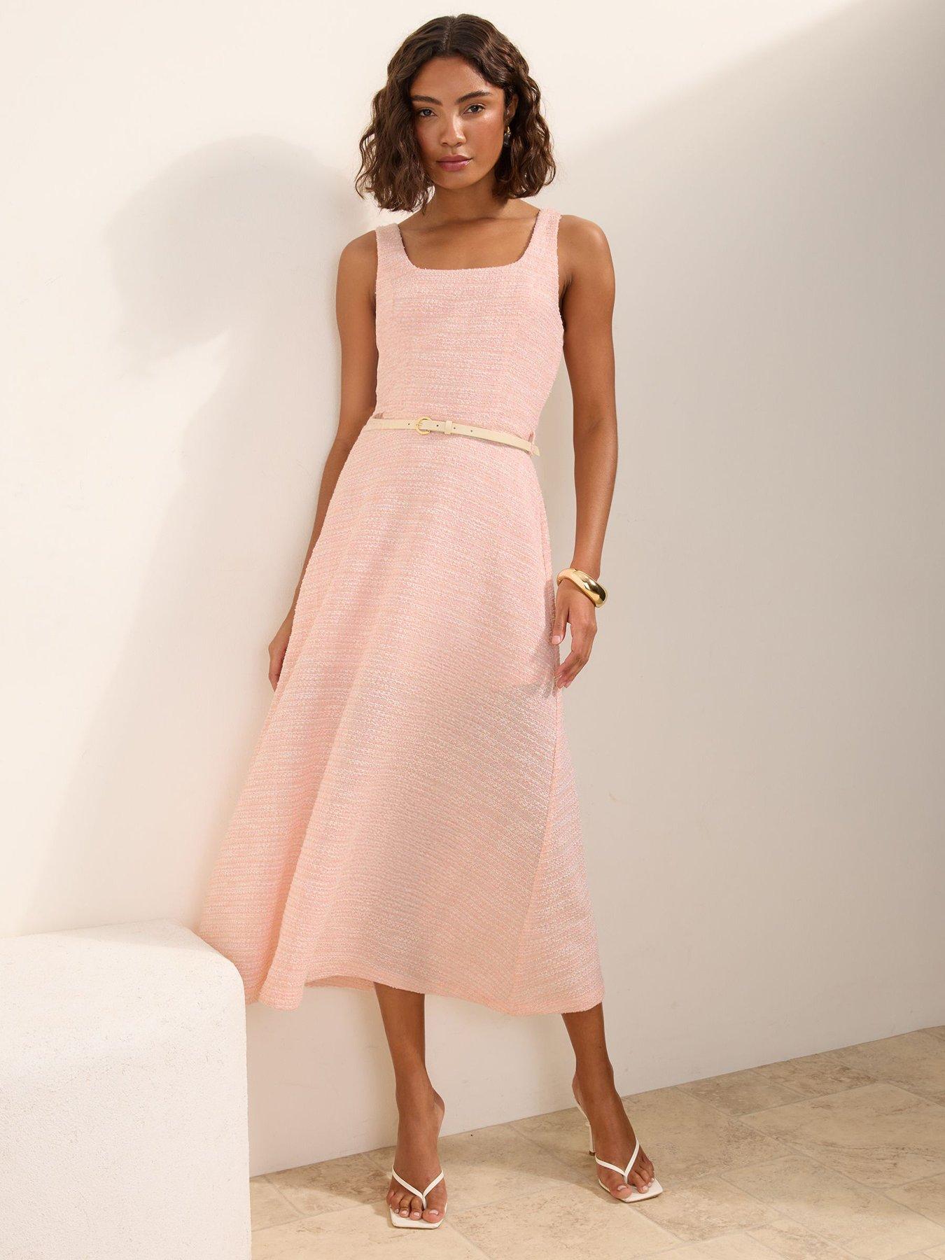 Friends Like These Boucle Belted Midi Dress - Pink