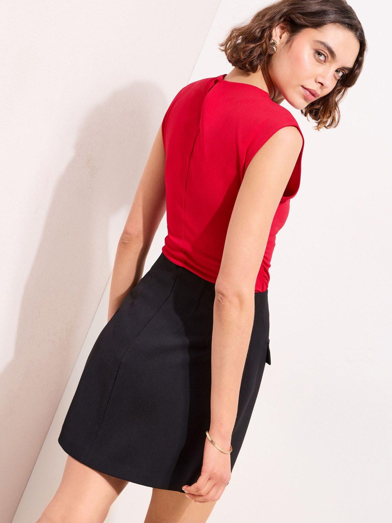 Image 2 of 4 of Friends Like These Lantern Button Detail Mini Skirt - Black