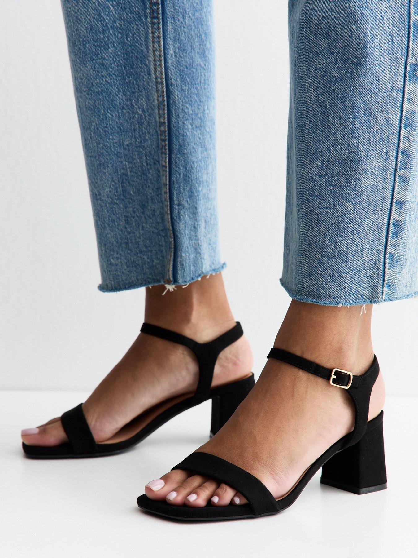 Image 1 of 5 of New Look Block Ankle Strap Sandals - Black