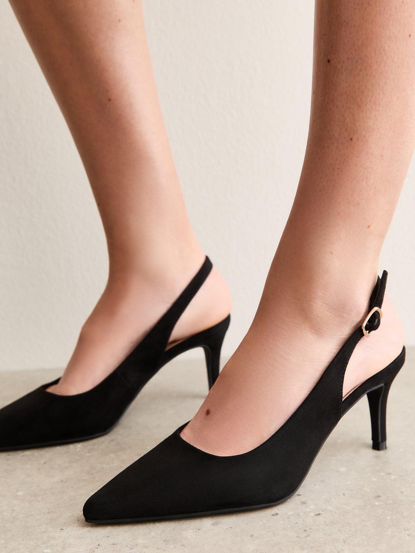 New Look Faux Suede Slingback Stiletto Court Shoes - Black