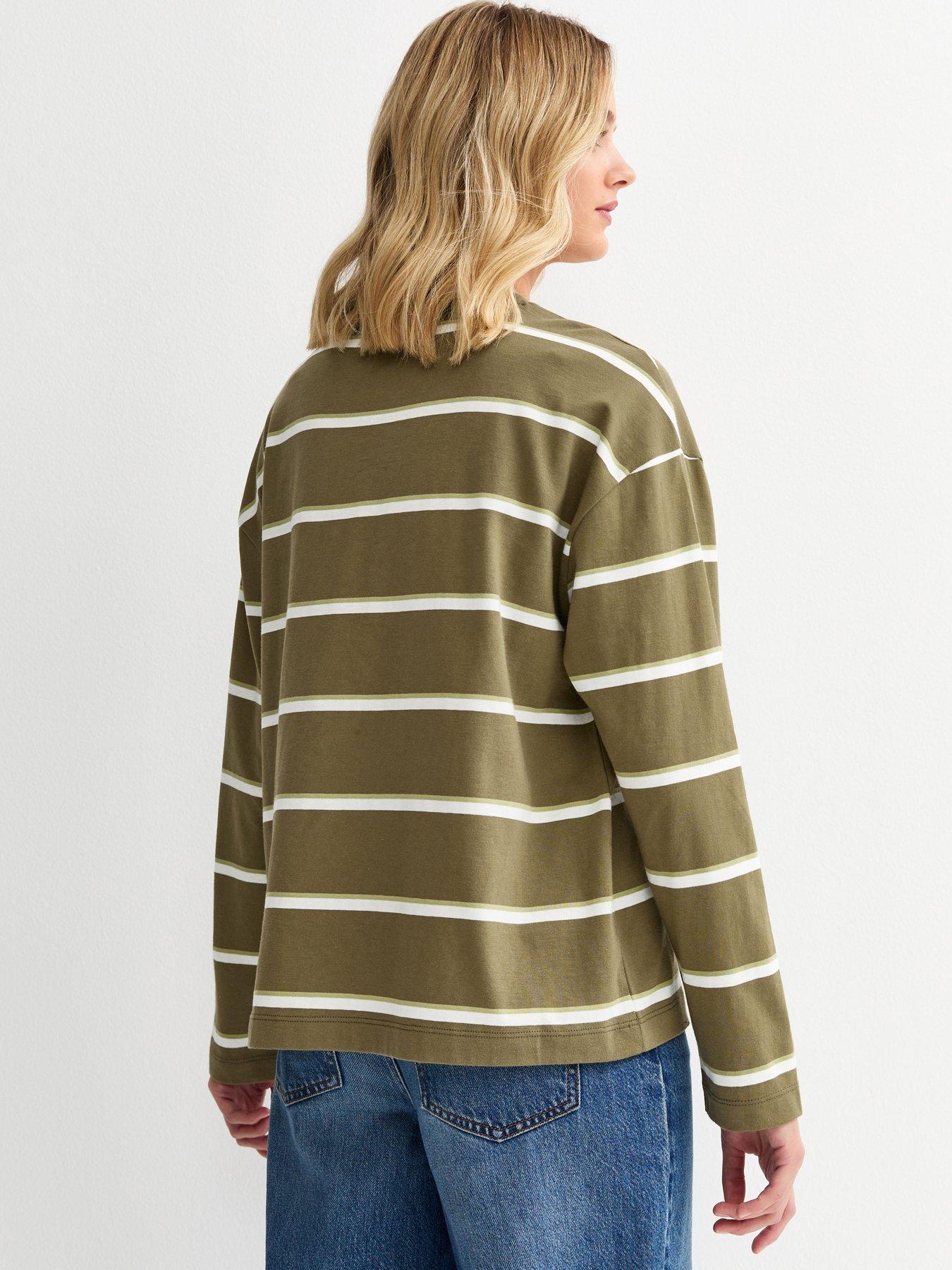 Image 2 of 6 of New Look Striped Long Sleeve Top - Green