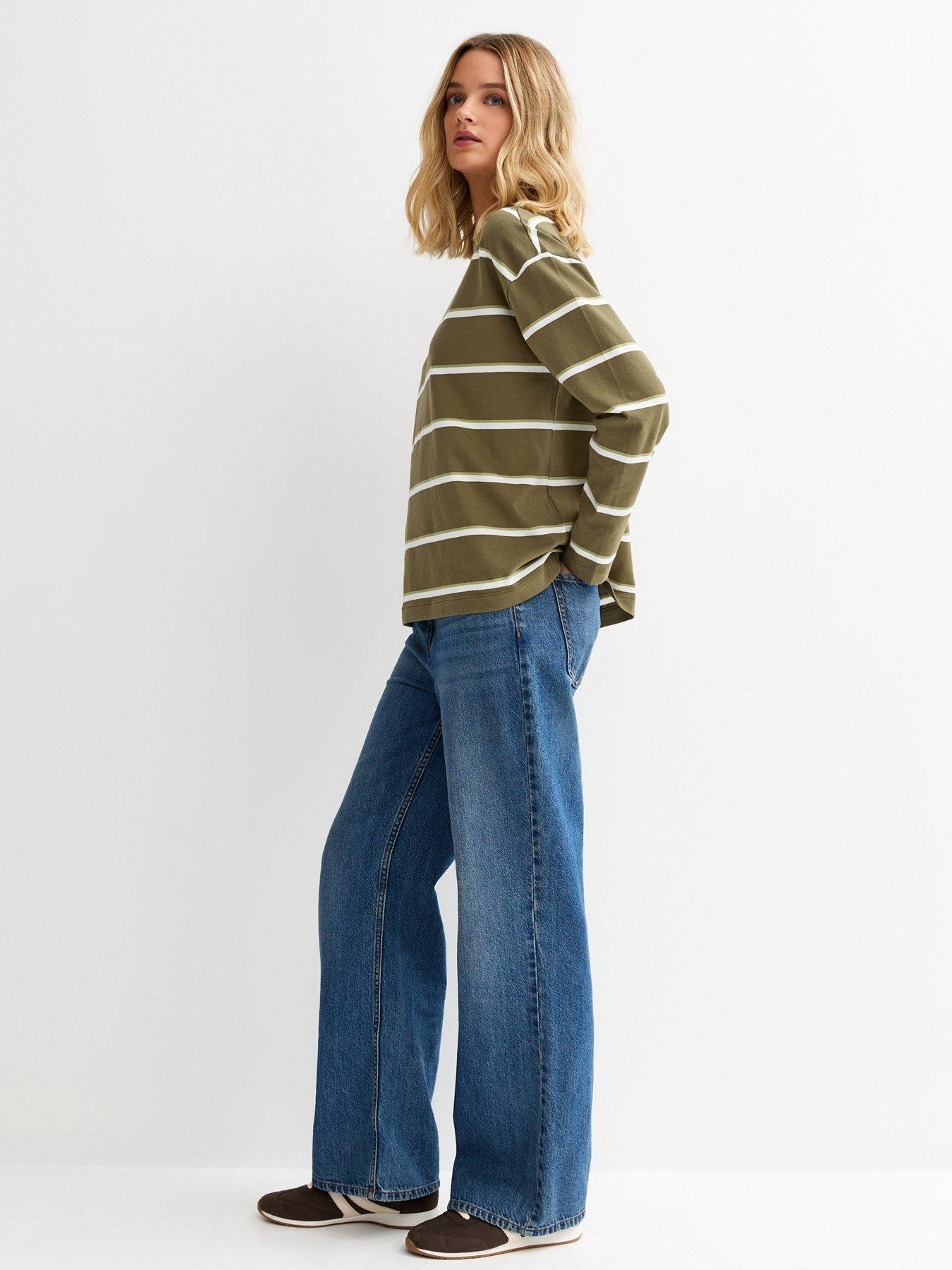 Image 3 of 6 of New Look Striped Long Sleeve Top - Green