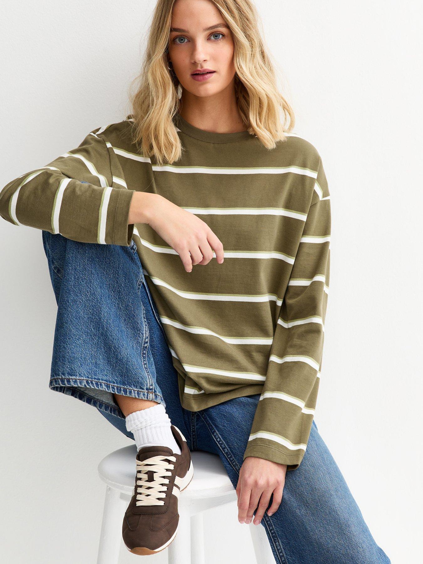 Image 4 of 6 of New Look Striped Long Sleeve Top - Green