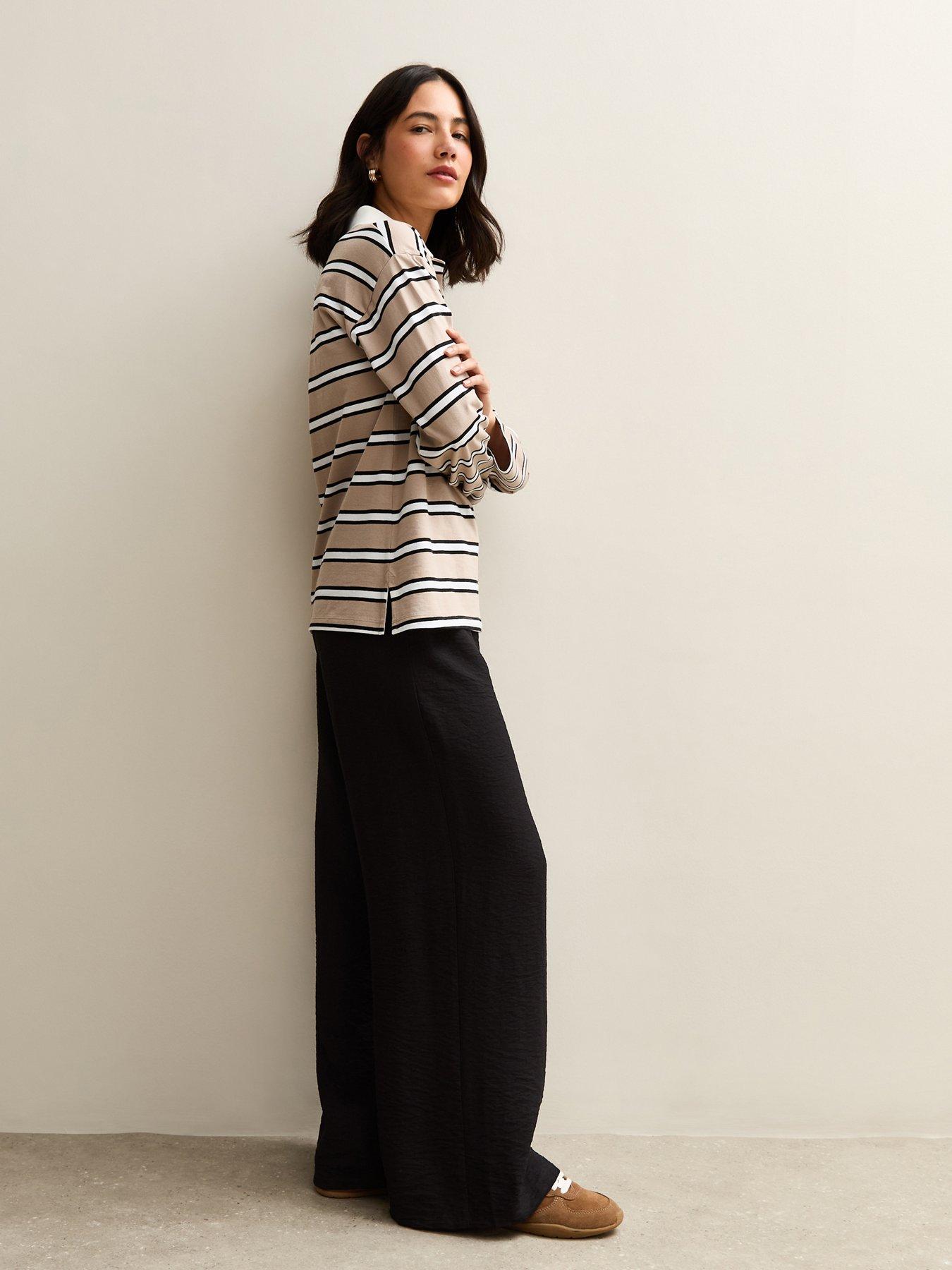 Image 3 of 5 of New Look Drawstring Waist Wide Leg Trousers - Black