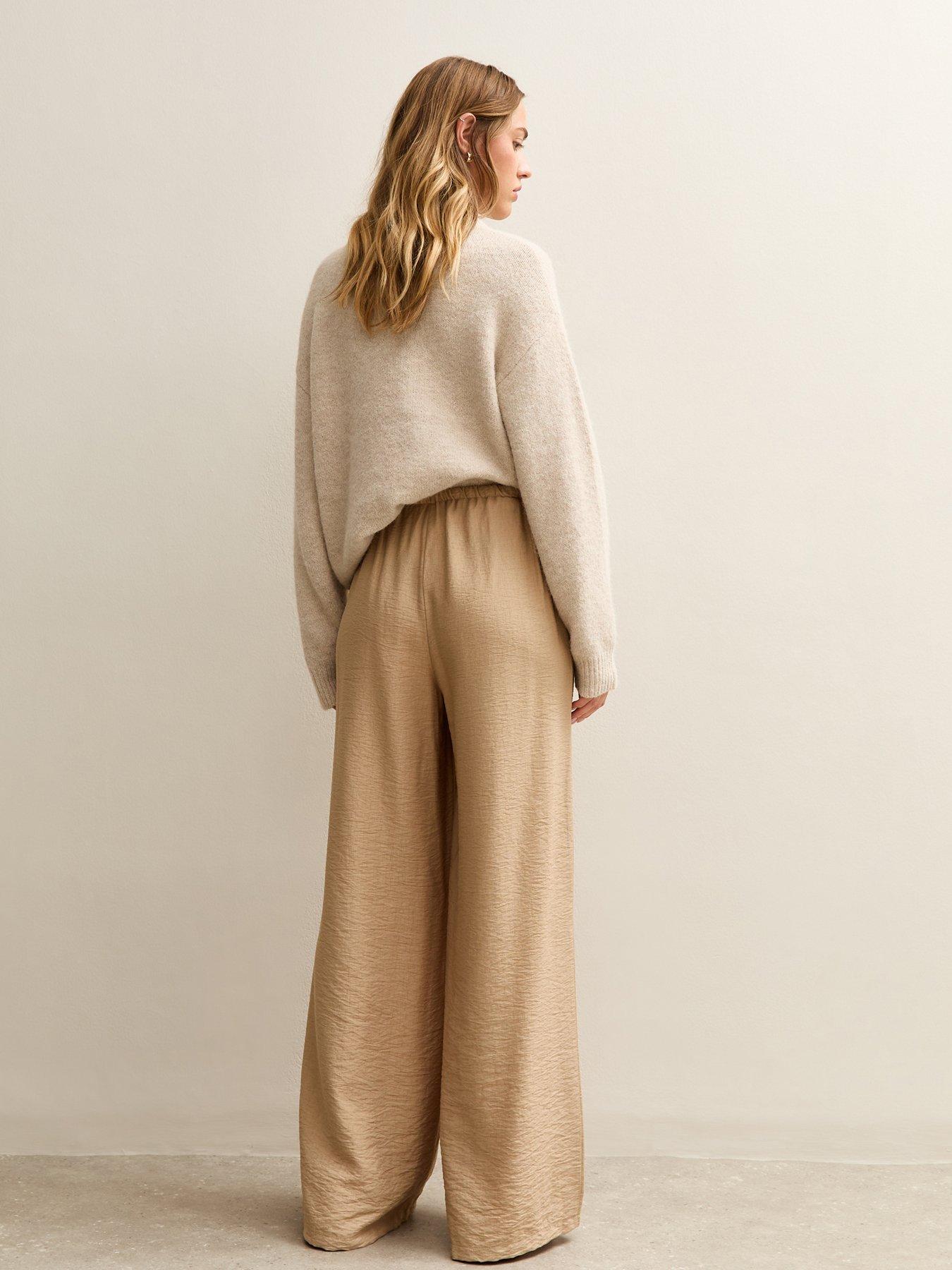 Image 2 of 5 of New Look Drawstring Waist Wide Leg Trousers - Light Brown
