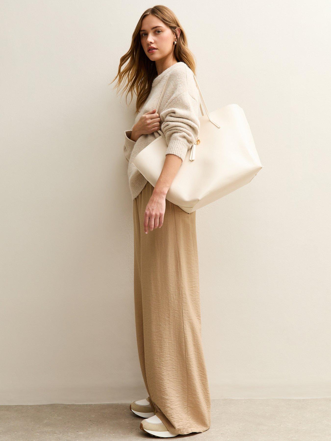 Image 3 of 5 of New Look Drawstring Waist Wide Leg Trousers - Light Brown