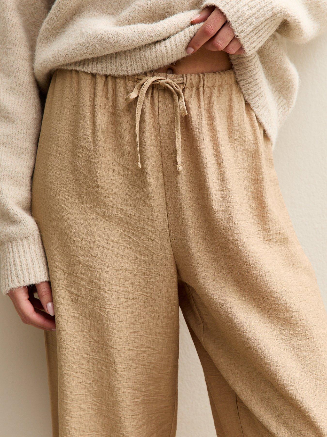 Image 4 of 5 of New Look Drawstring Waist Wide Leg Trousers - Light Brown