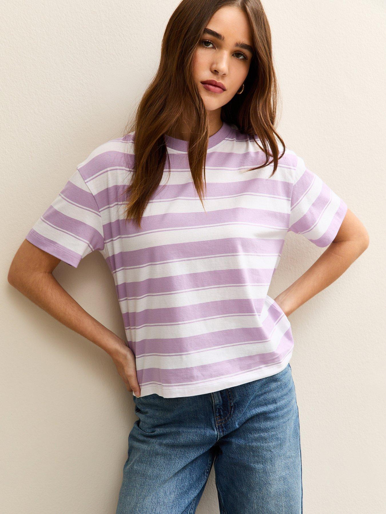 New Look Stripe Boxy T-Shirt - Purple