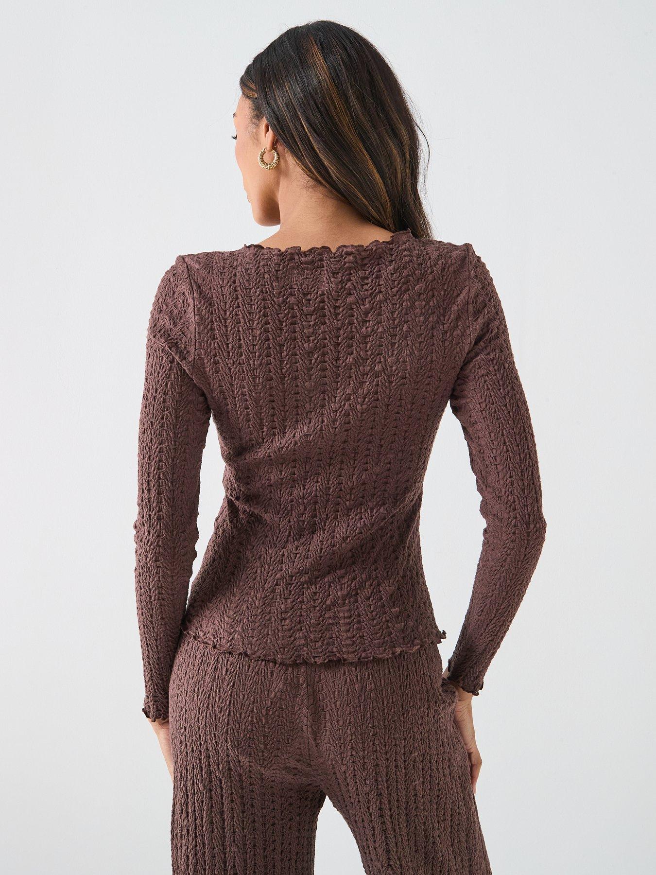 only-ella-long-sleeve-ruched-detail-top-brownstillFront