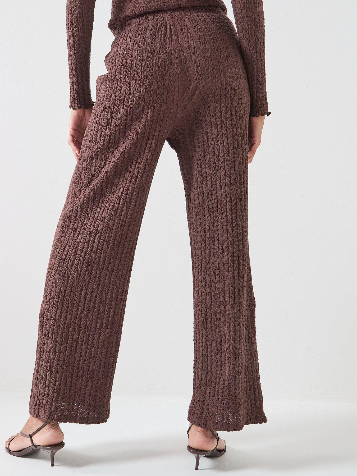 only-ella-wide-leg-textured-trousers-brownstillFront