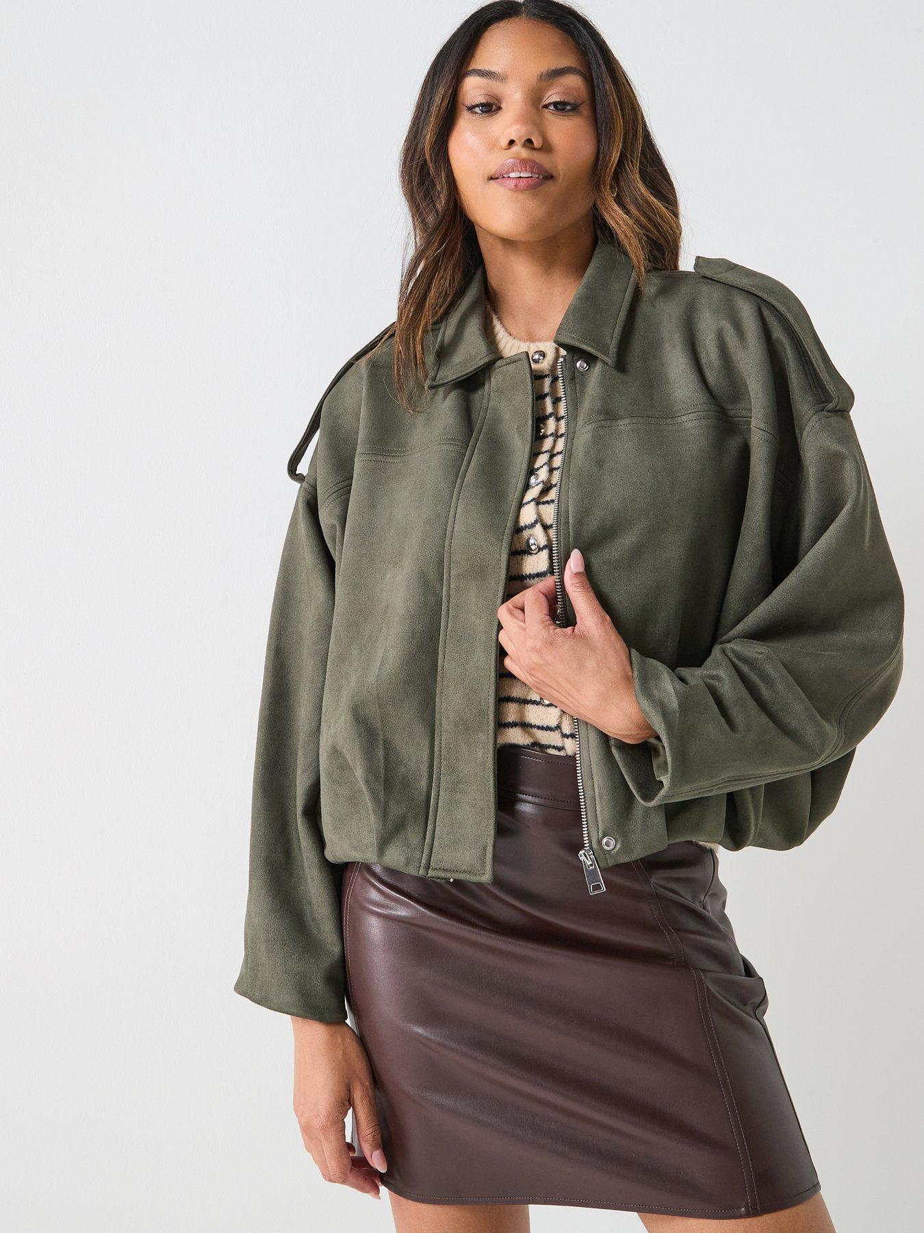 Image 1 of 6 of JDY Nia Faux Suede Jacket - Green