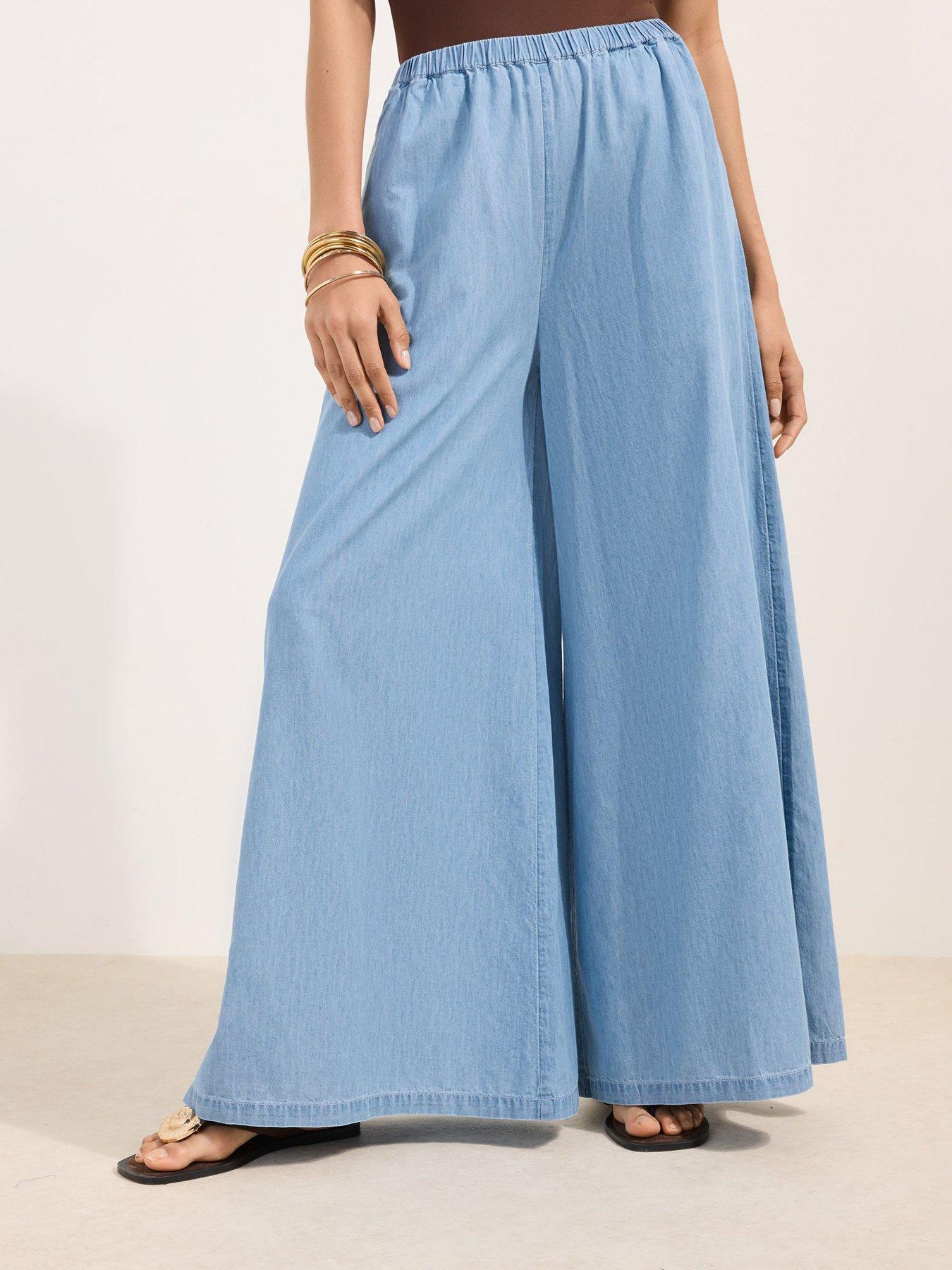 Friends Like These Lightweight Wide Leg High Waist Jeans - Blue