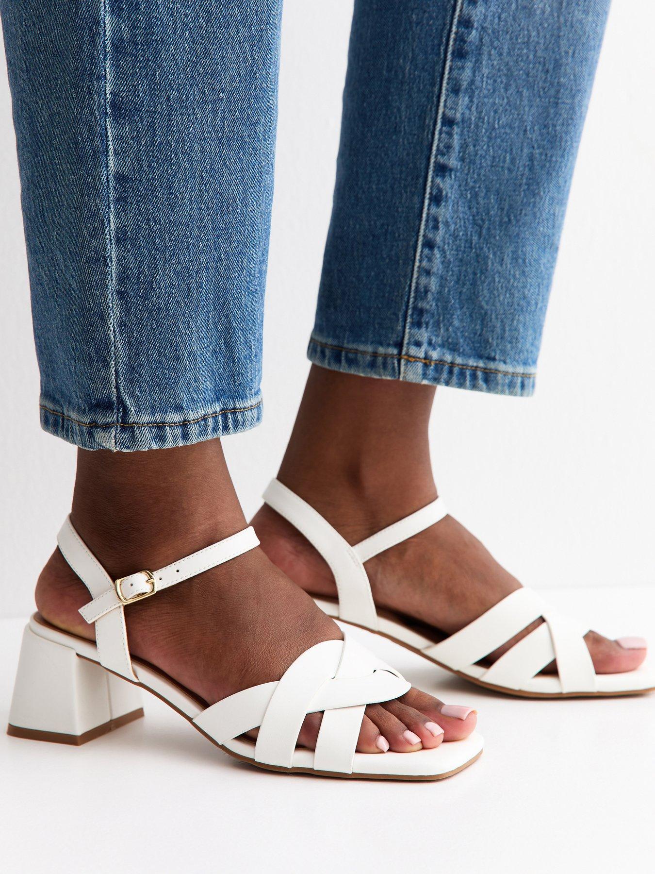 New Look Faux Leather Interwoven Low Block Heel Sandals - White