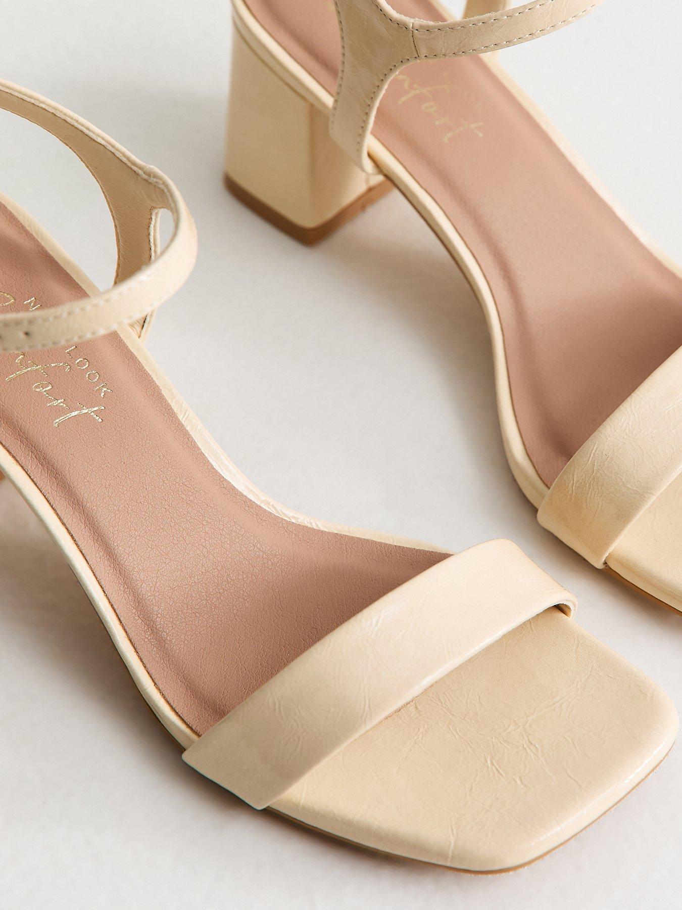 Image 5 of 5 of New Look Faux Leather Block Heel Sandals - Light Yellow