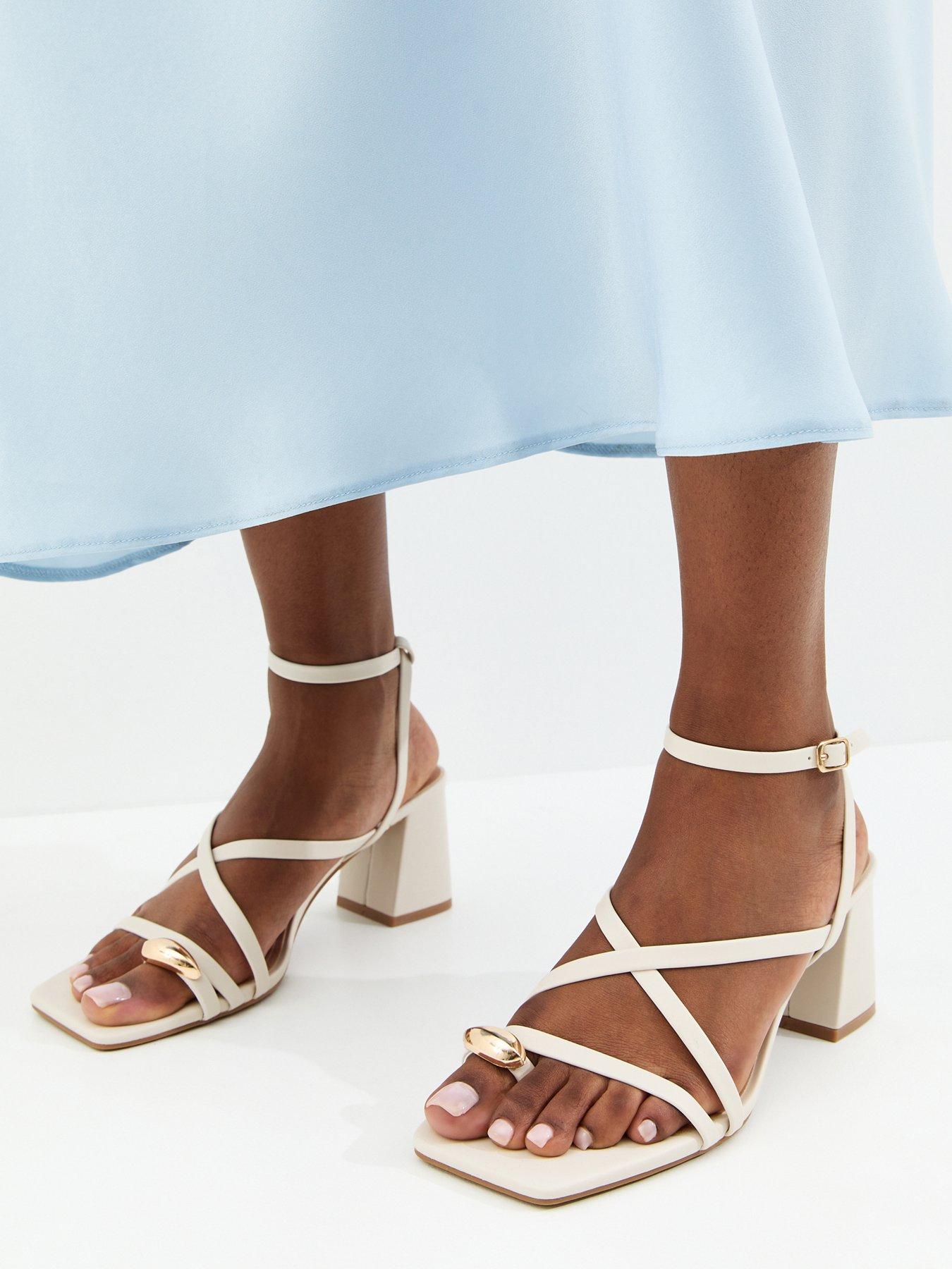 New Look Off White Faux Leather Metal Toe Loop Block Heel Sandals