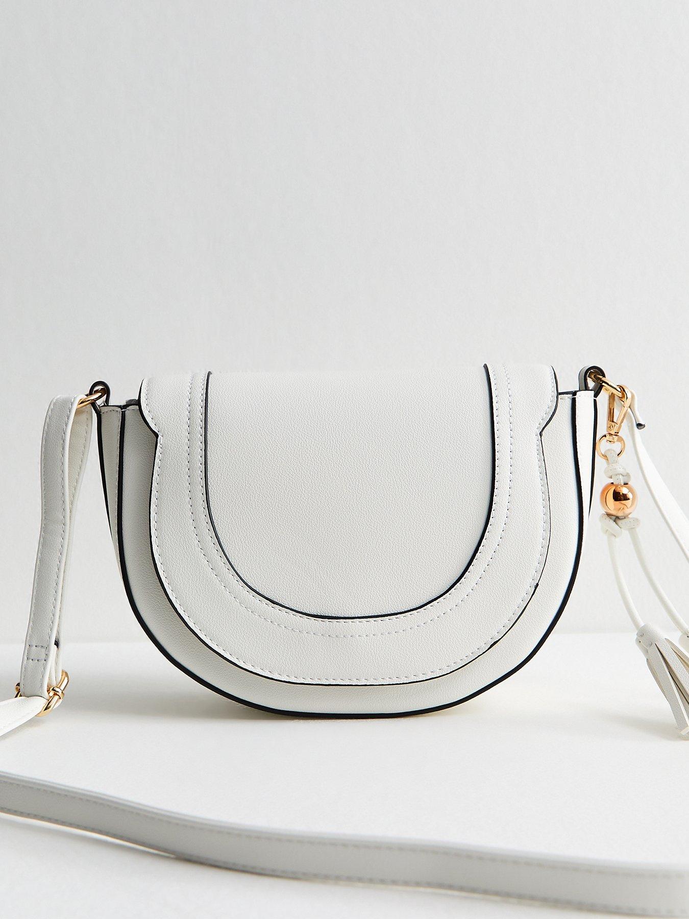 Image 1 of 5 of New Look Faux Leather Saddle Crossbody Bag - White