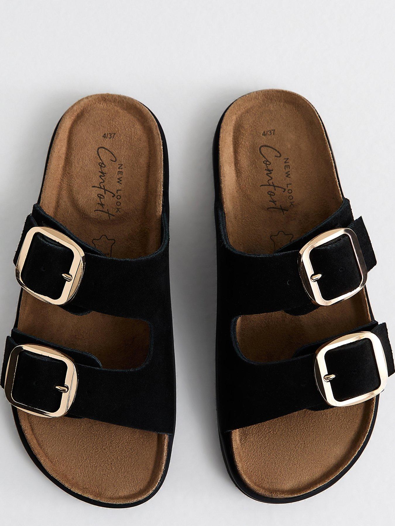 Image 3 of 4 of New Look Premium Real Leather Real Suede Buckled Strap Sandals - Black
