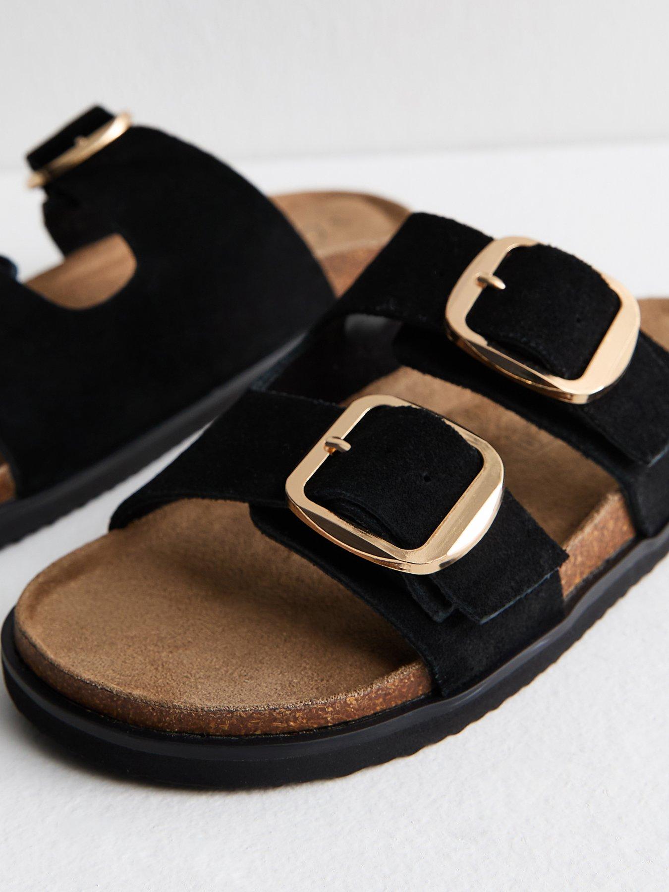 Image 4 of 4 of New Look Premium Real Leather Real Suede Buckled Strap Sandals - Black