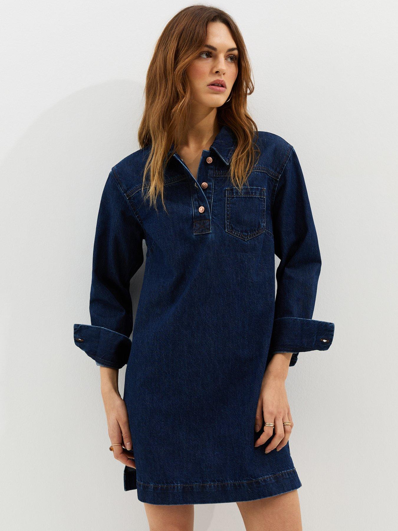 new-look-denim-long-sleeve-mini-shirt-dress-blue