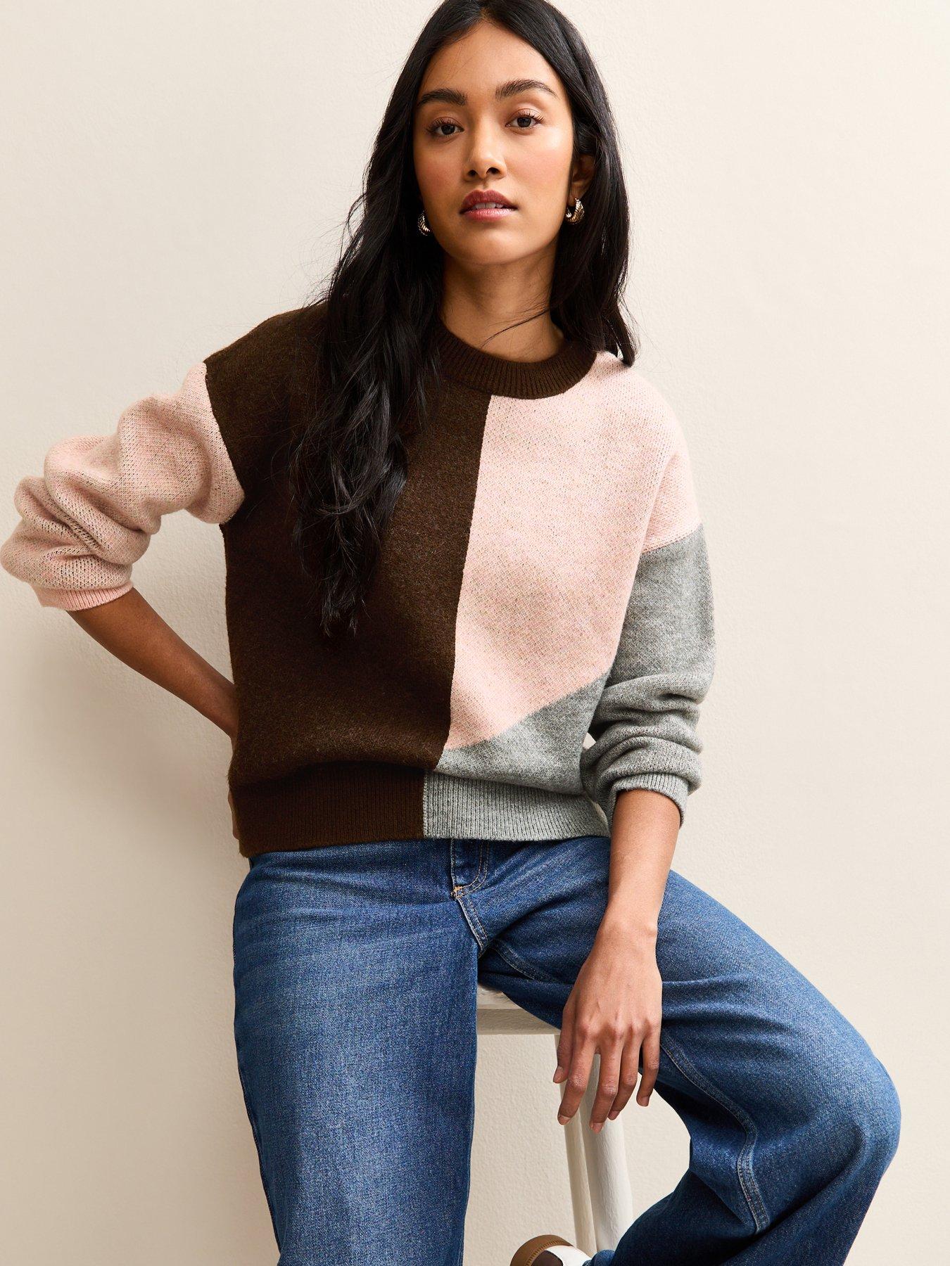 new-look-colour-block-crew-neck-jumper-pink
