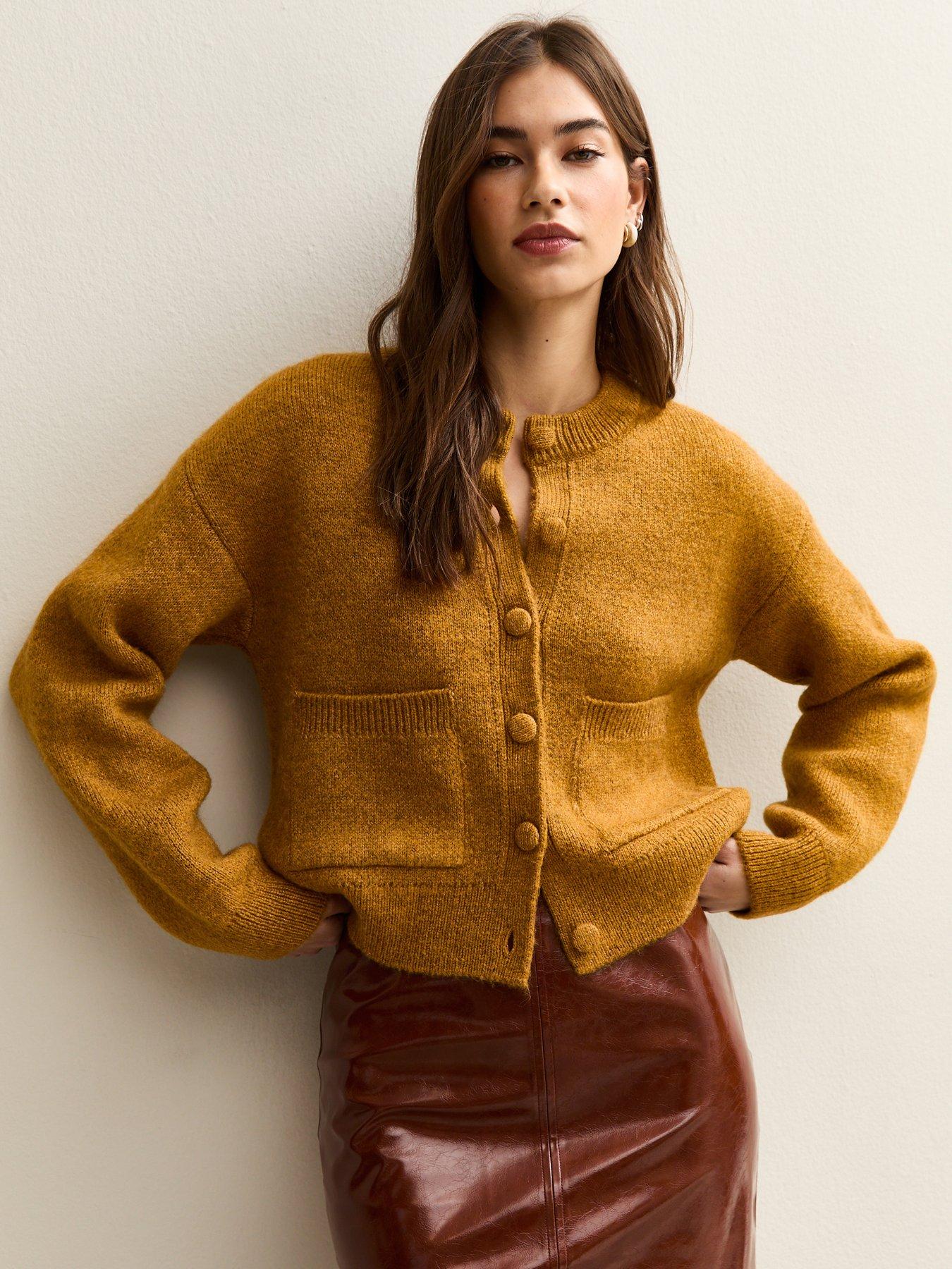 New Look Crew Neck Knitted Cardigan - Dark Yellow
