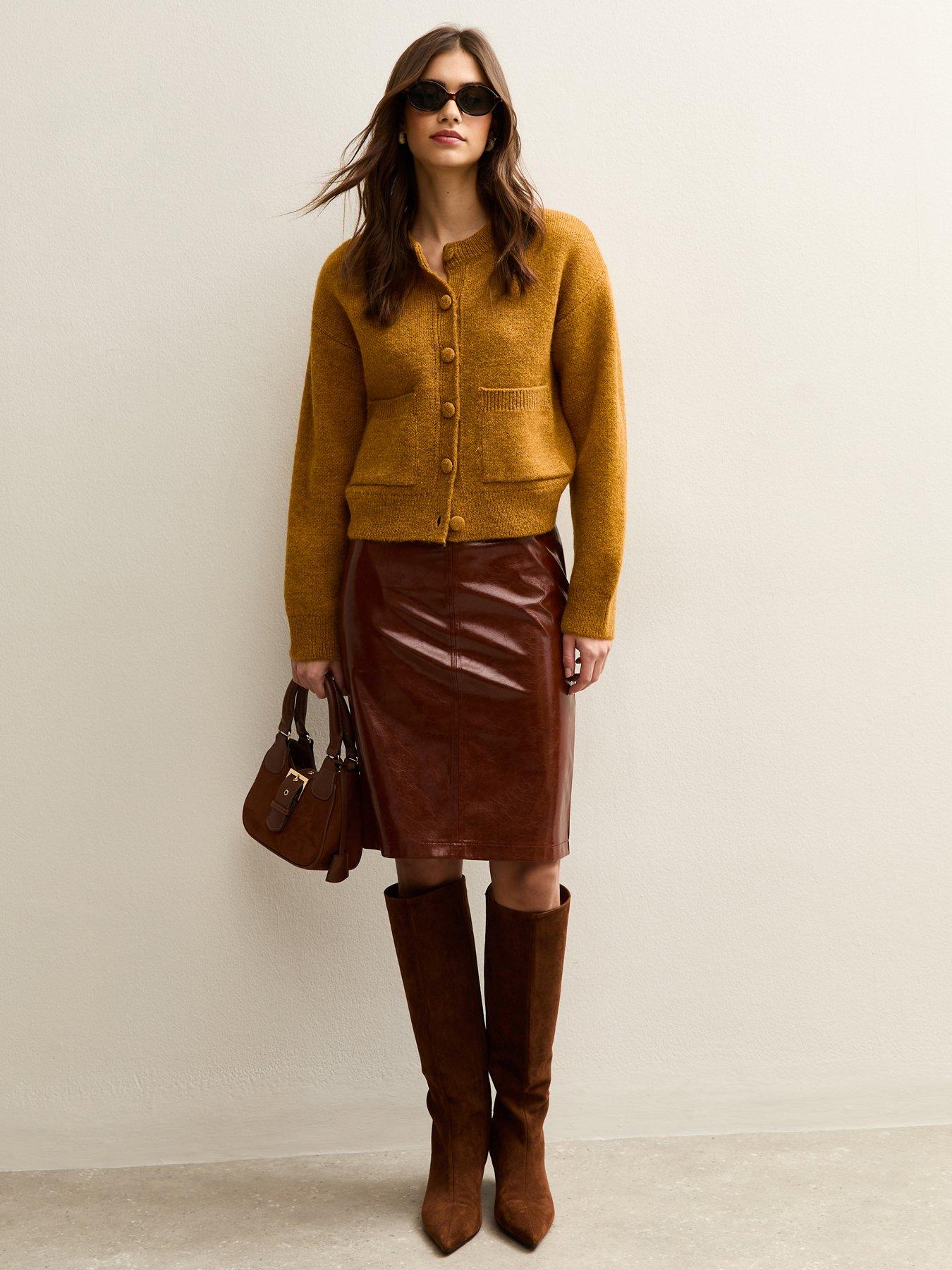 new-look-crew-neck-knitted-cardigan-dark-yellowback