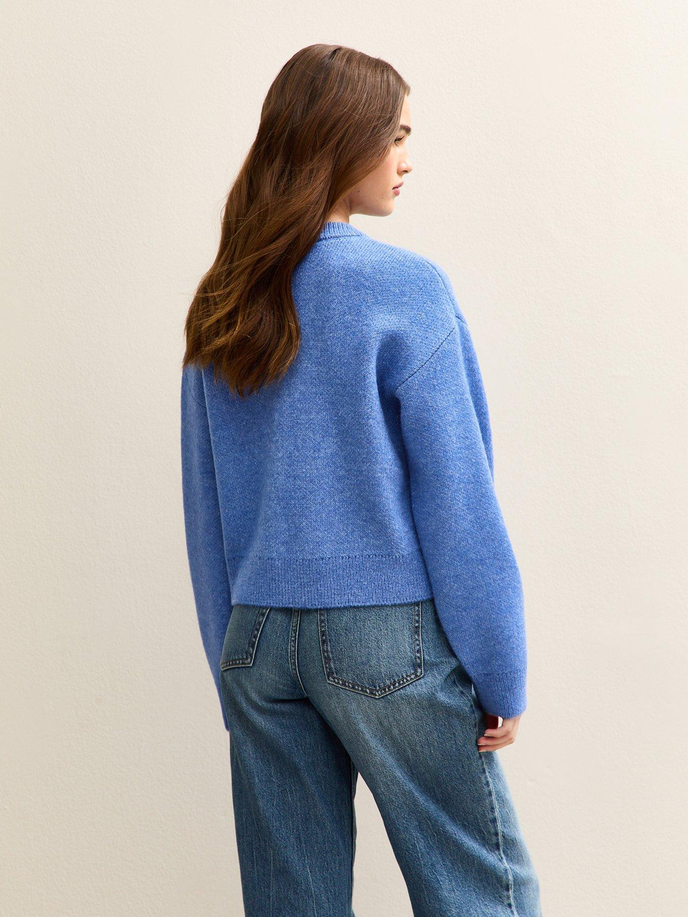 Image 2 of 5 of New Look Crew Neck Knitted Cardigan - Blue