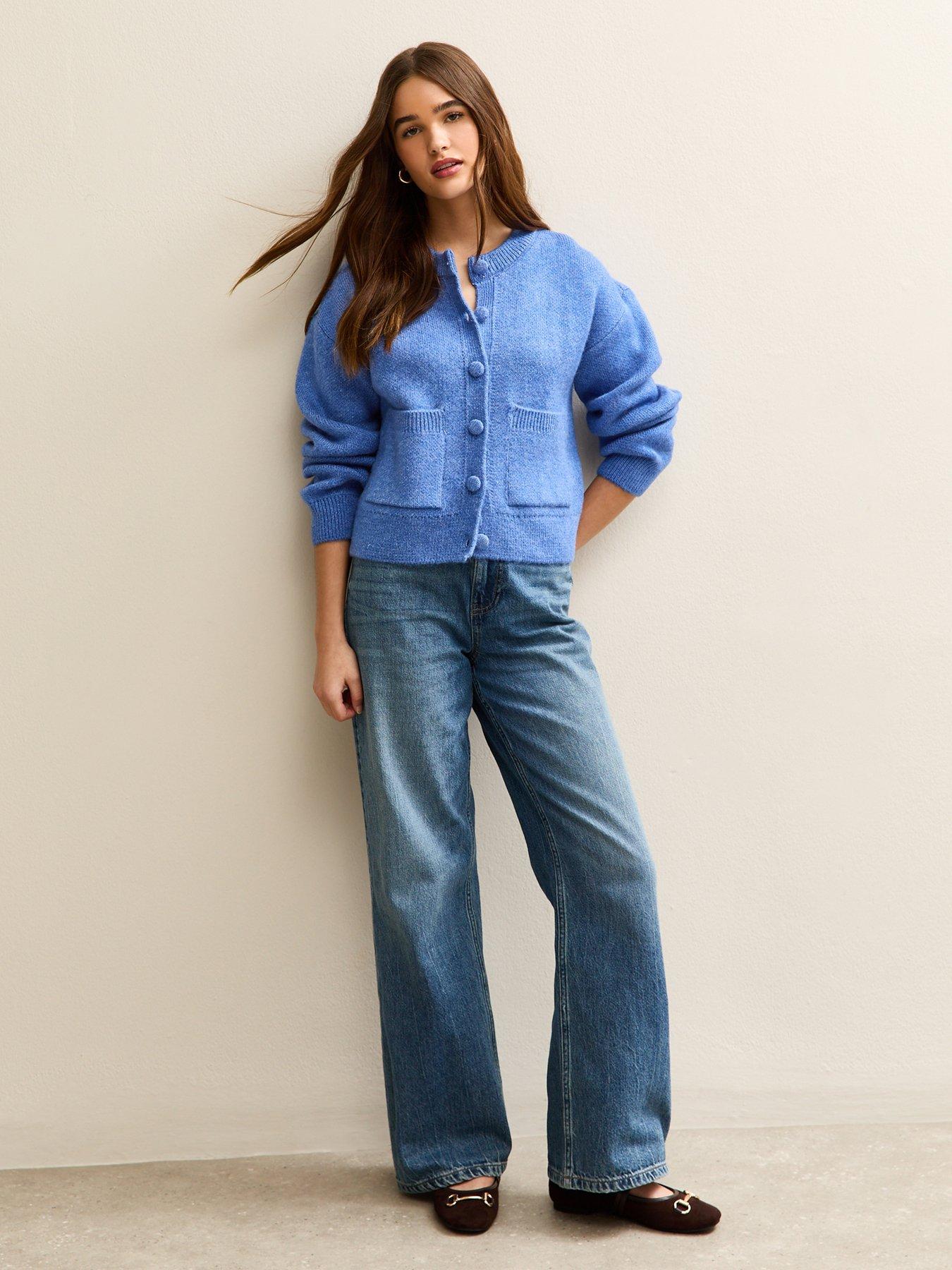Image 3 of 5 of New Look Crew Neck Knitted Cardigan - Blue