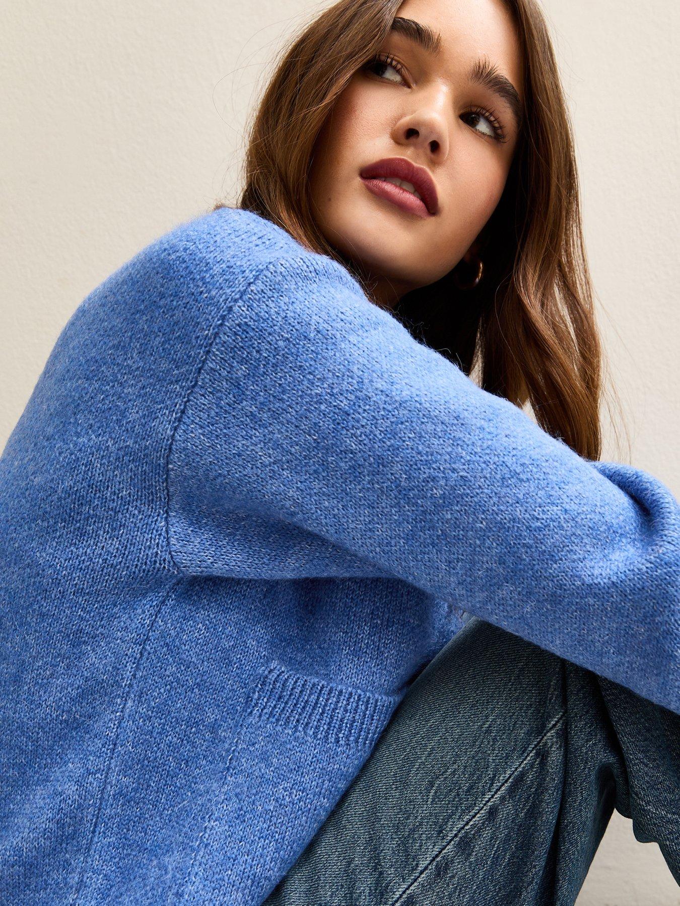 Image 4 of 5 of New Look Crew Neck Knitted Cardigan - Blue