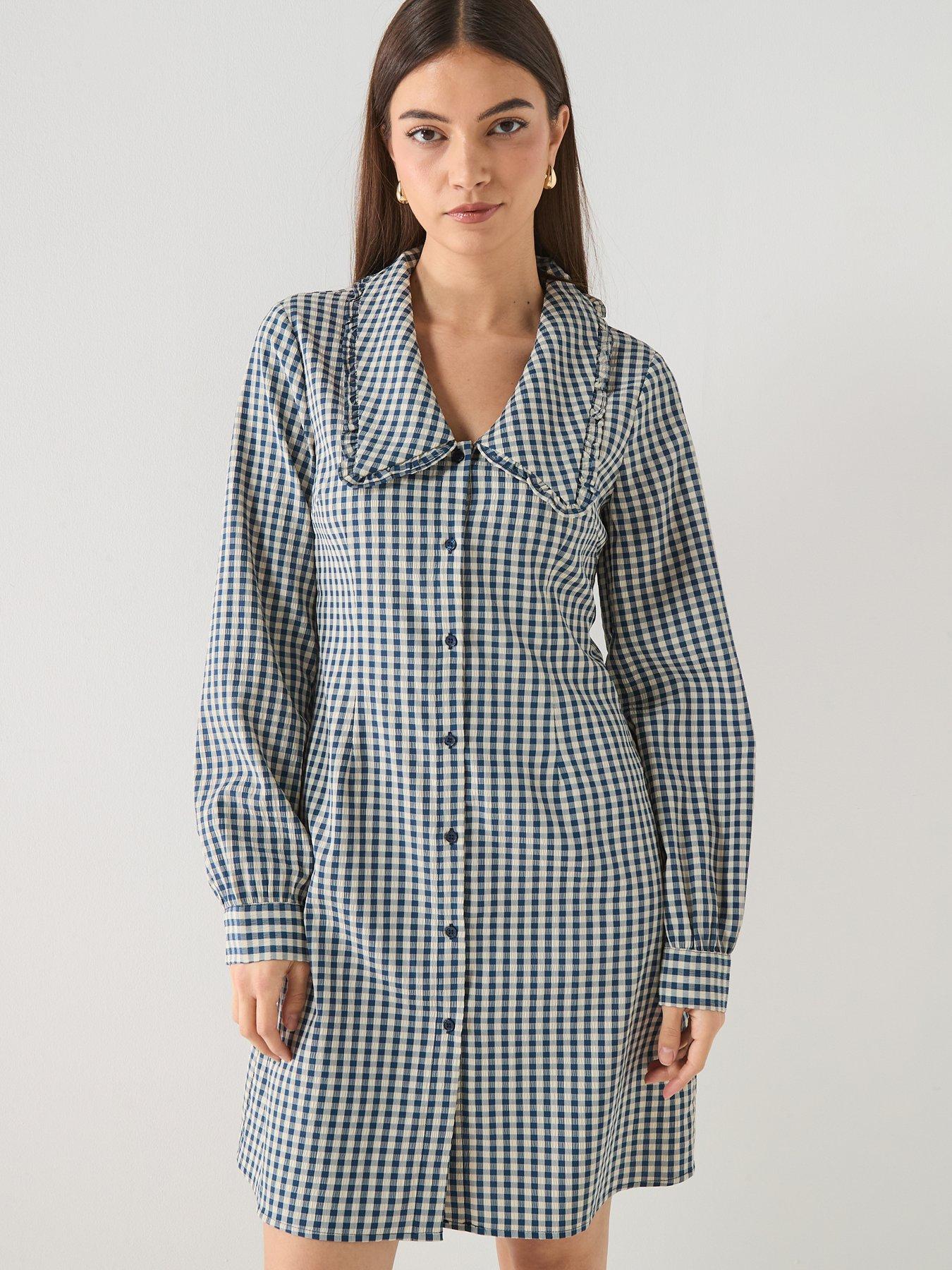 Image 1 of 5 of Vero Moda Silje Long Sleeve Short Dress - Blue