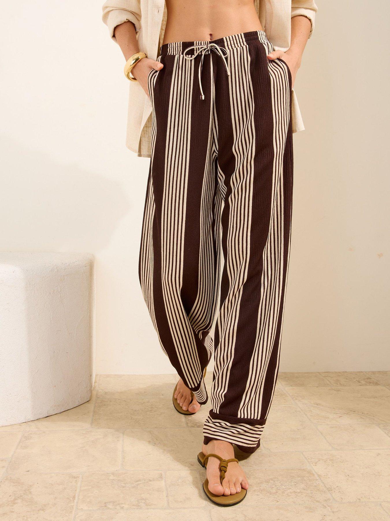 Friends Like These Stripe Crinkle Trouser - Chocolate