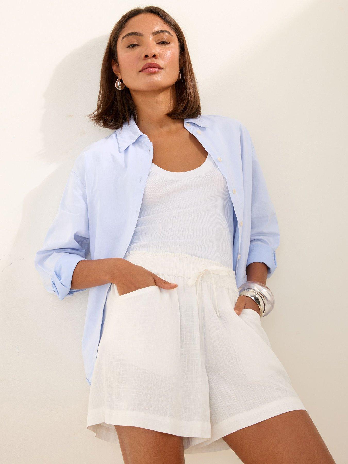 Friends Like These Shirred Waist Linen Shorts - Cream