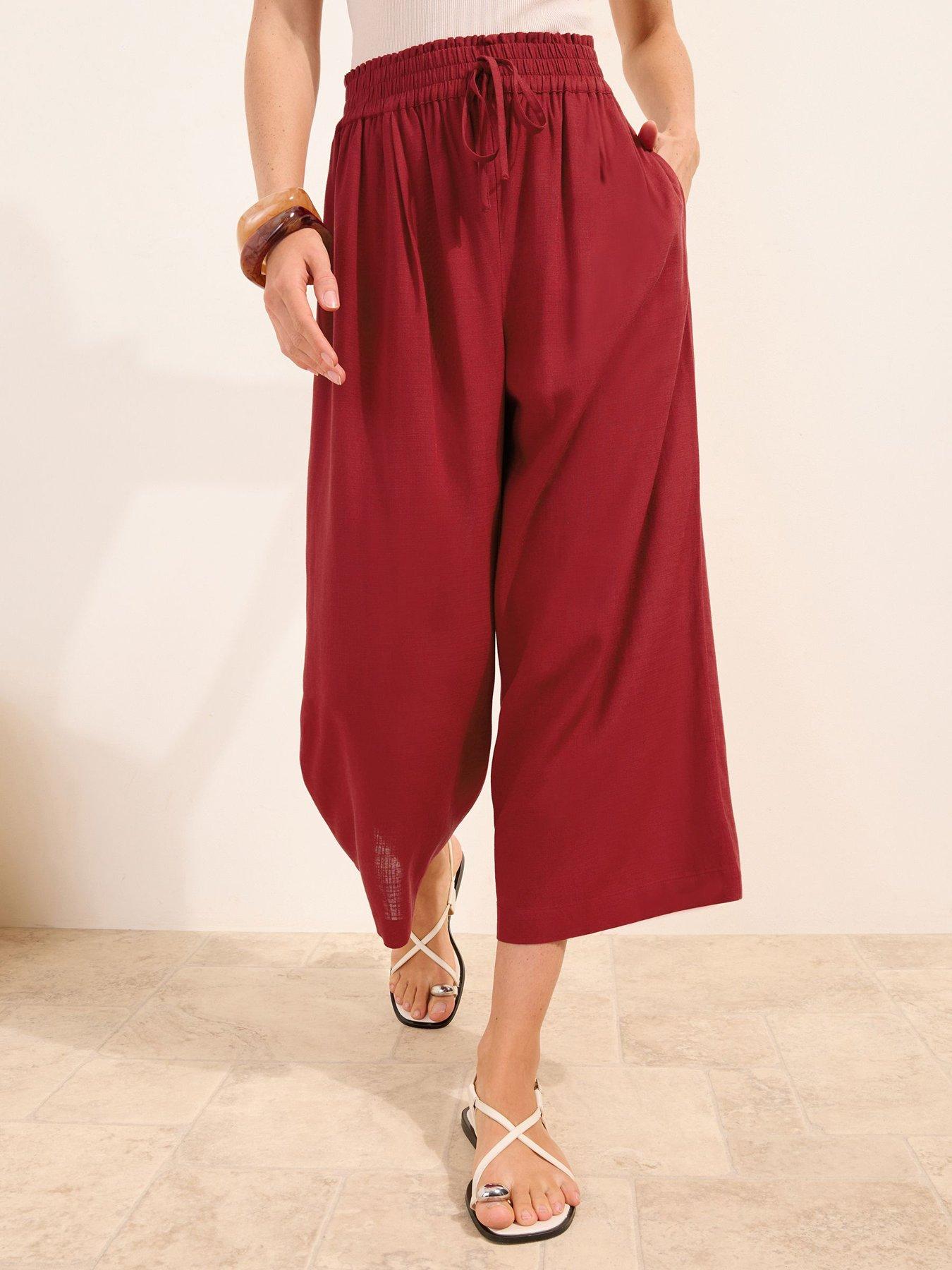 Friends Like These Shirred Waist Linen Culotte - Red