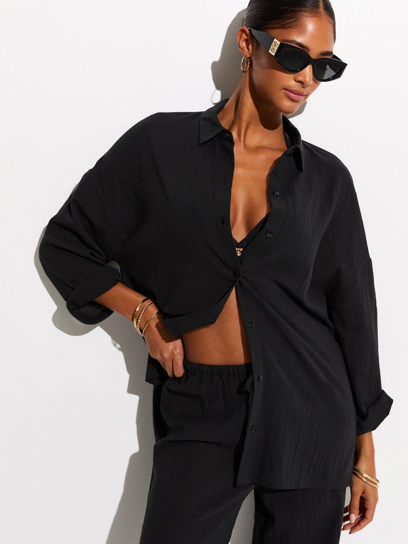 new-look-beach-cotton-slub-shirt-black