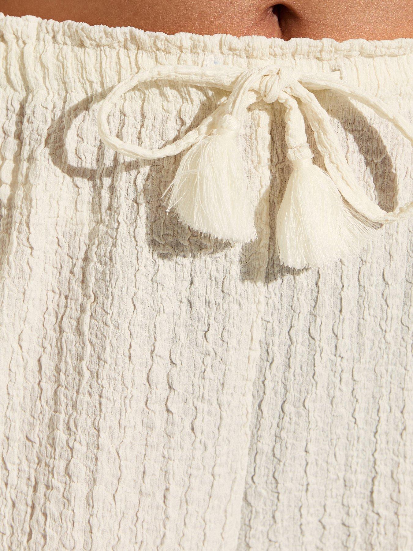Image 6 of 7 of New Look Off White Textured Jersey Beach Wide Leg Trouser